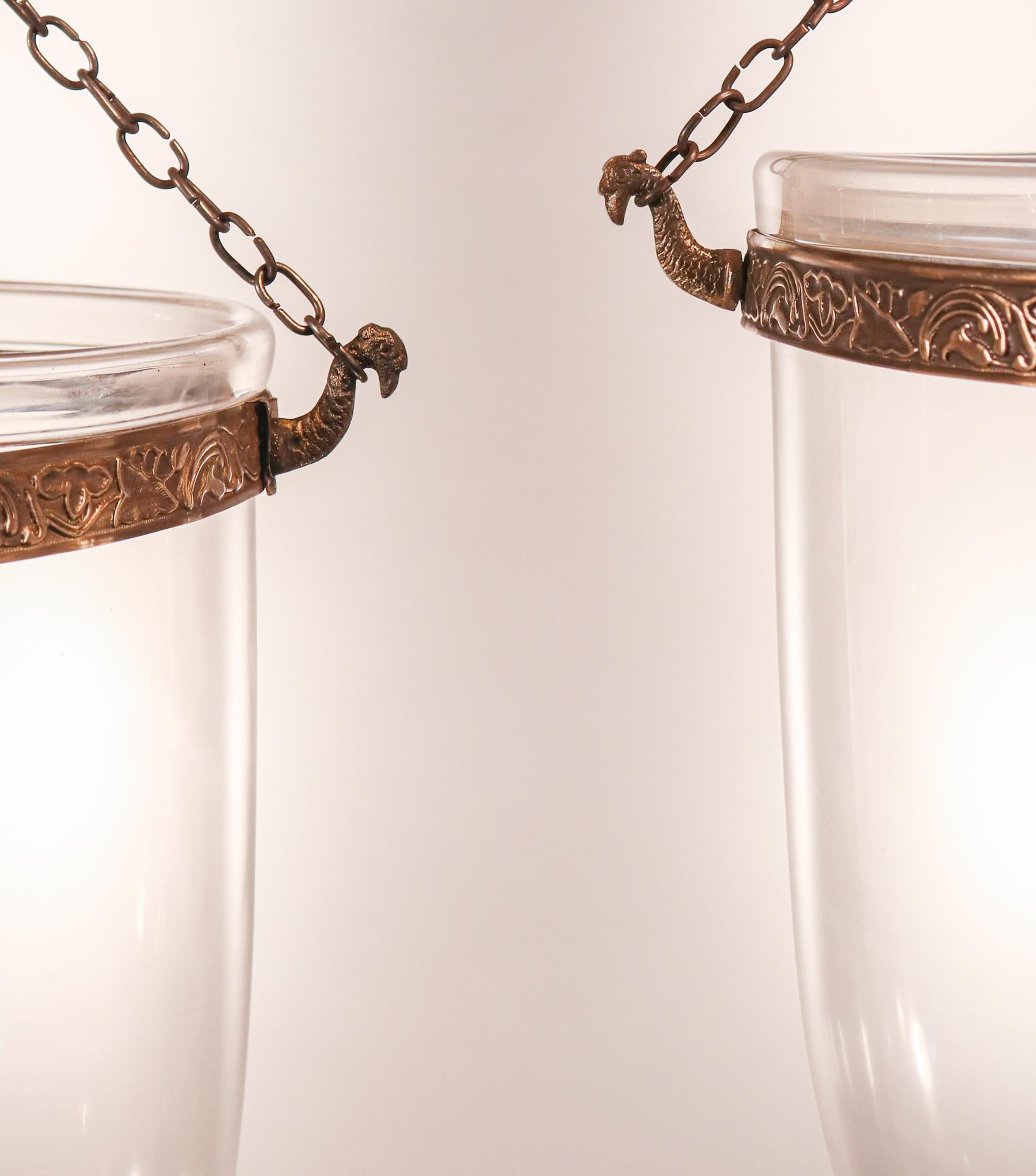 Pair of Antique Bell Jar Lanterns In Good Condition In Heath, MA