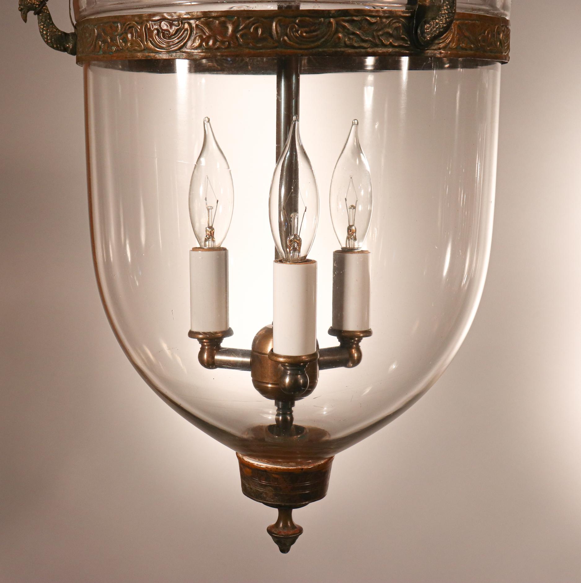 Brass Pair of Antique Bell Jar Lanterns