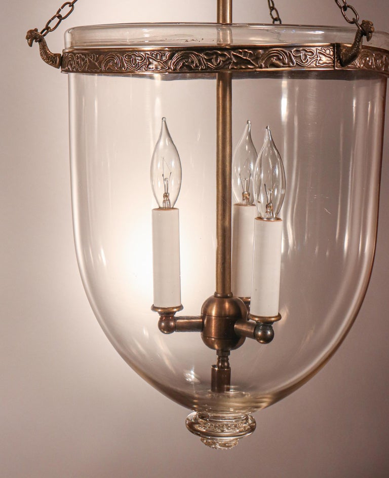 Brass Pair of Antique Bell Jar Lanterns For Sale