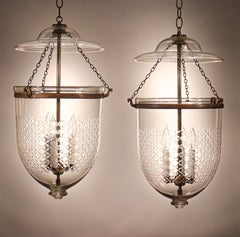 Pair of Antique Bell Jar Lanterns with Diamond Etching