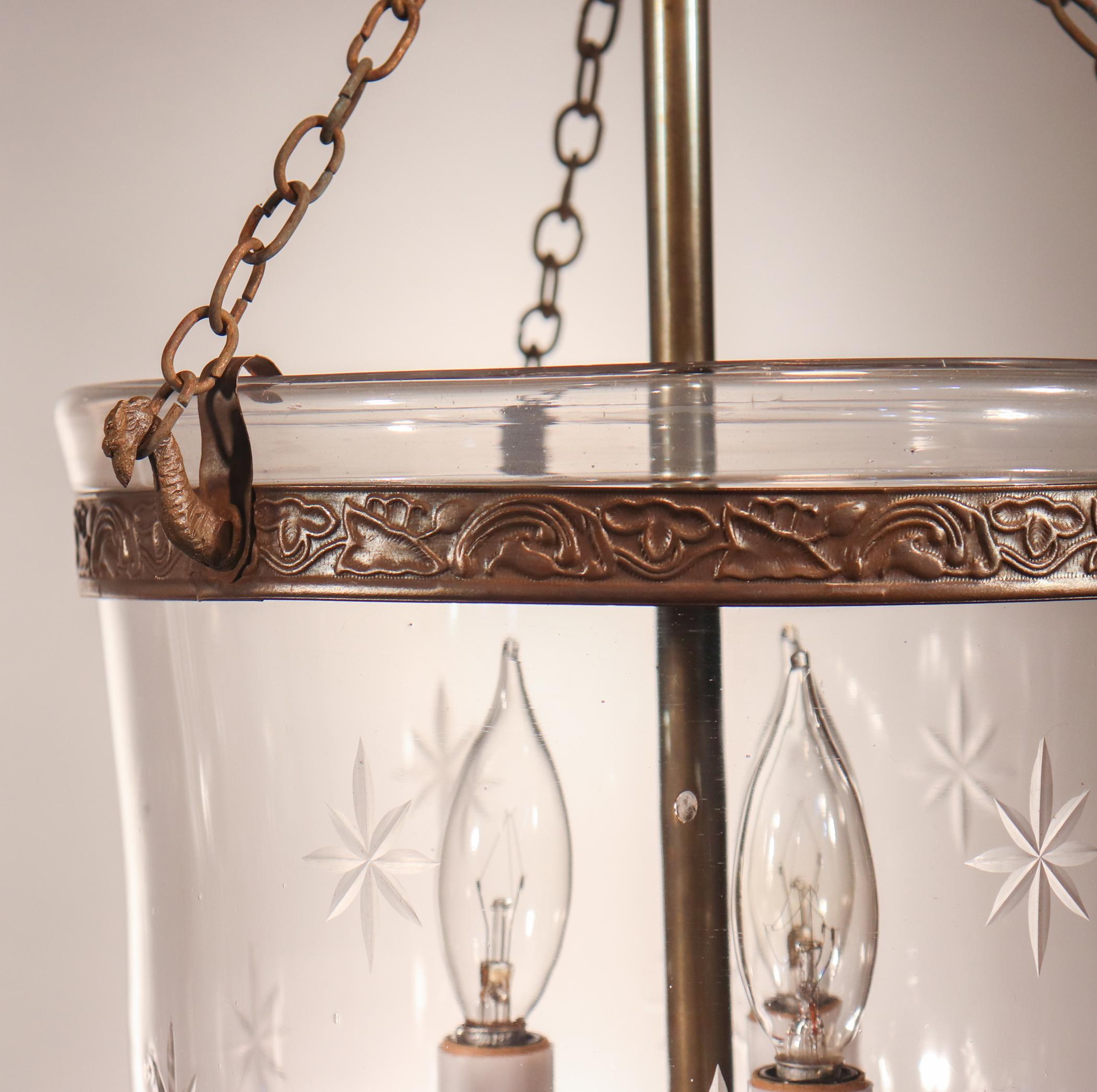 Embossed Pair of Antique Bell Jar Lanterns with Etched Stars