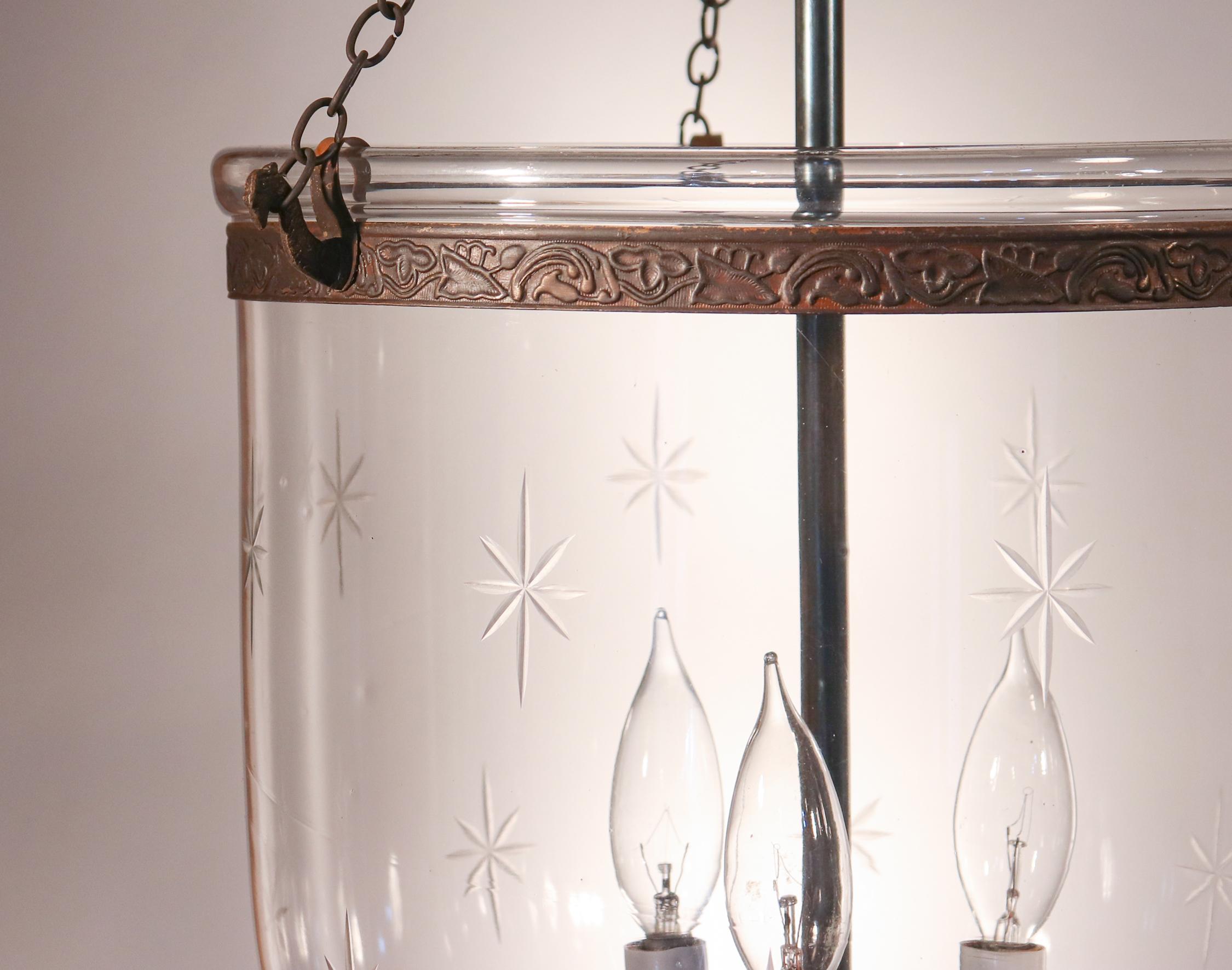 Pair of Antique Bell Jar Lanterns with Etched Stars 1