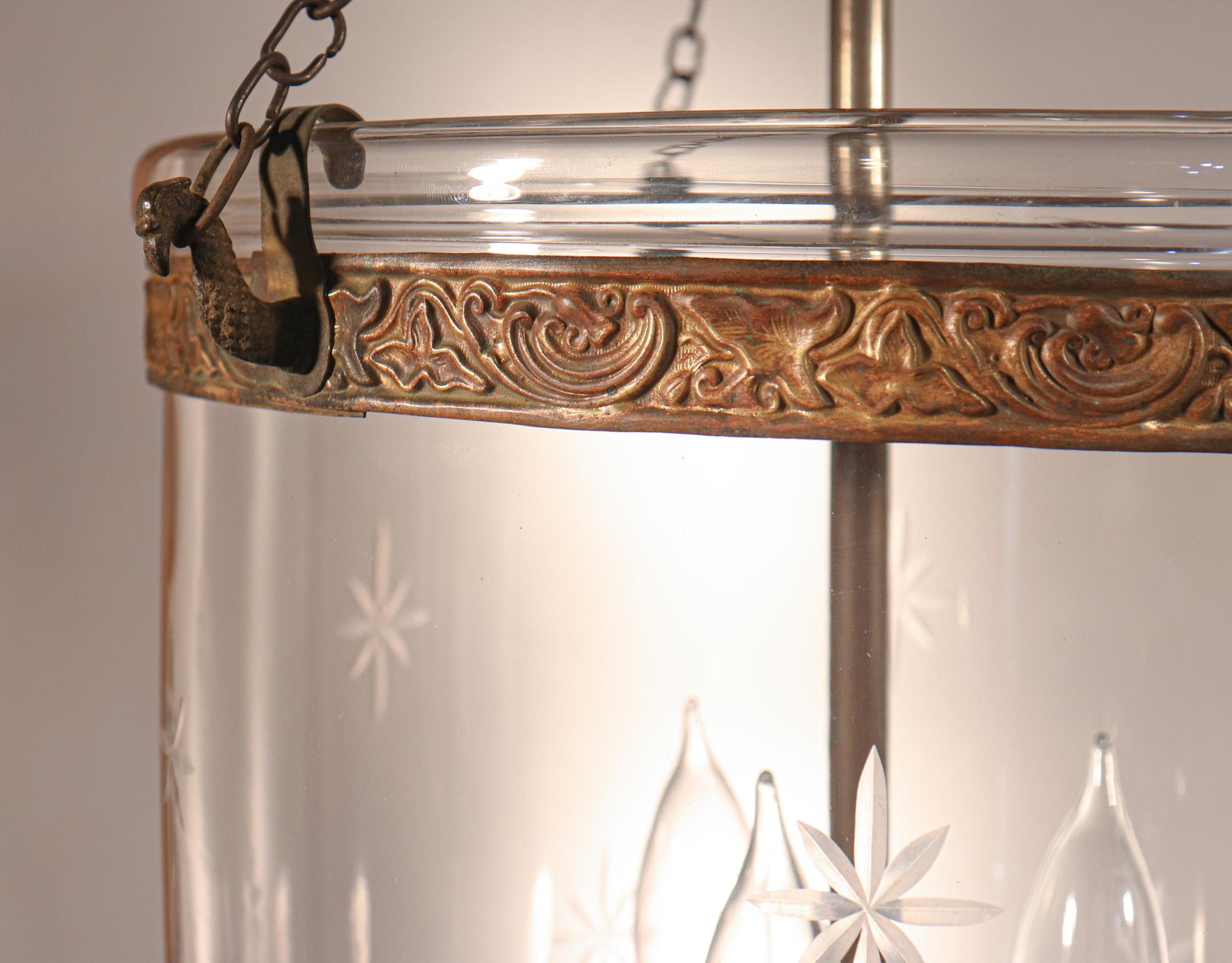 Pair of Antique Bell Jar Lanterns with Etched Stars 1