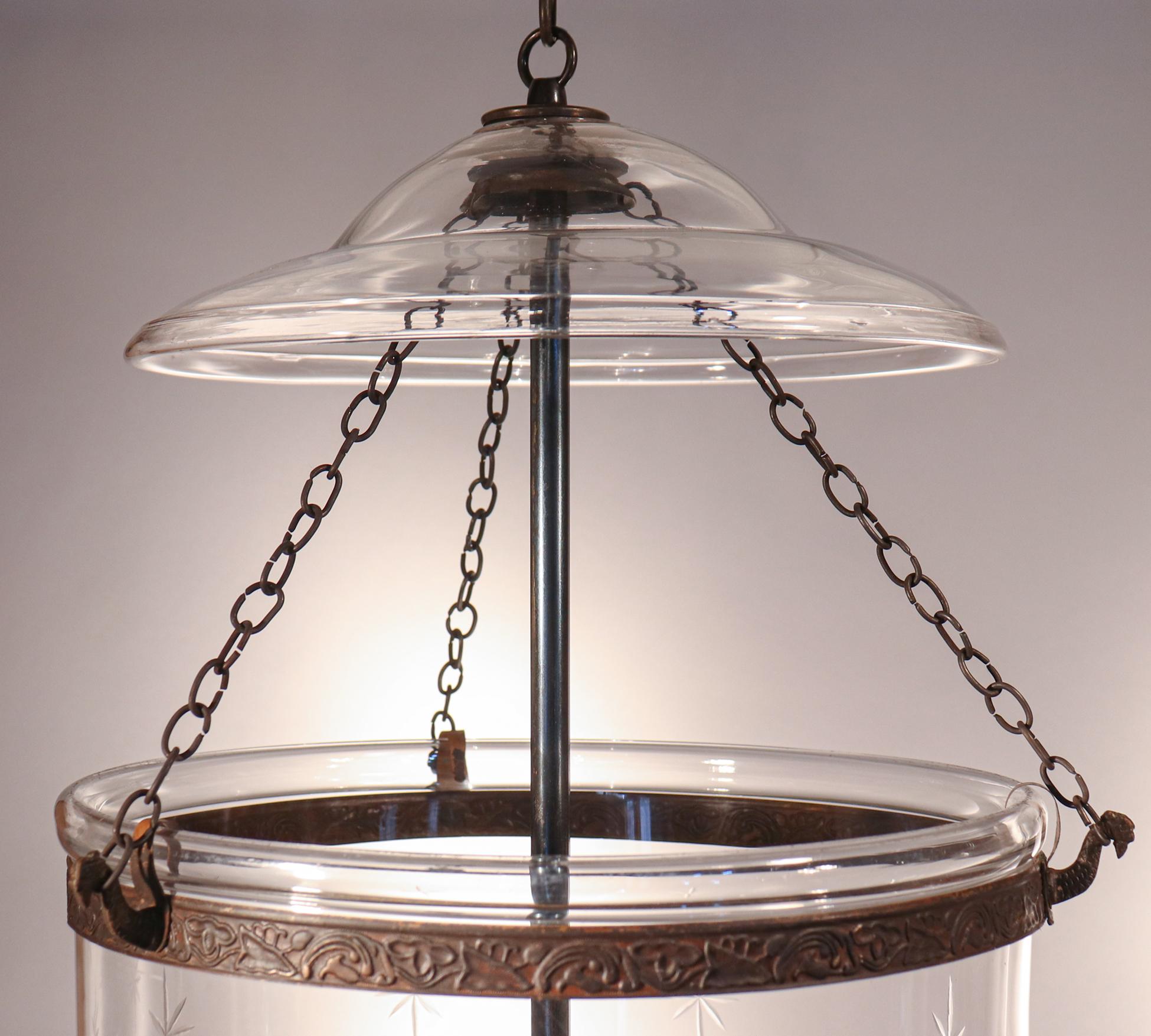 Pair of Antique Bell Jar Lanterns with Etched Stars 2
