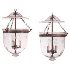 Pair of Antique Bell Jar Lanterns with Etched Stars