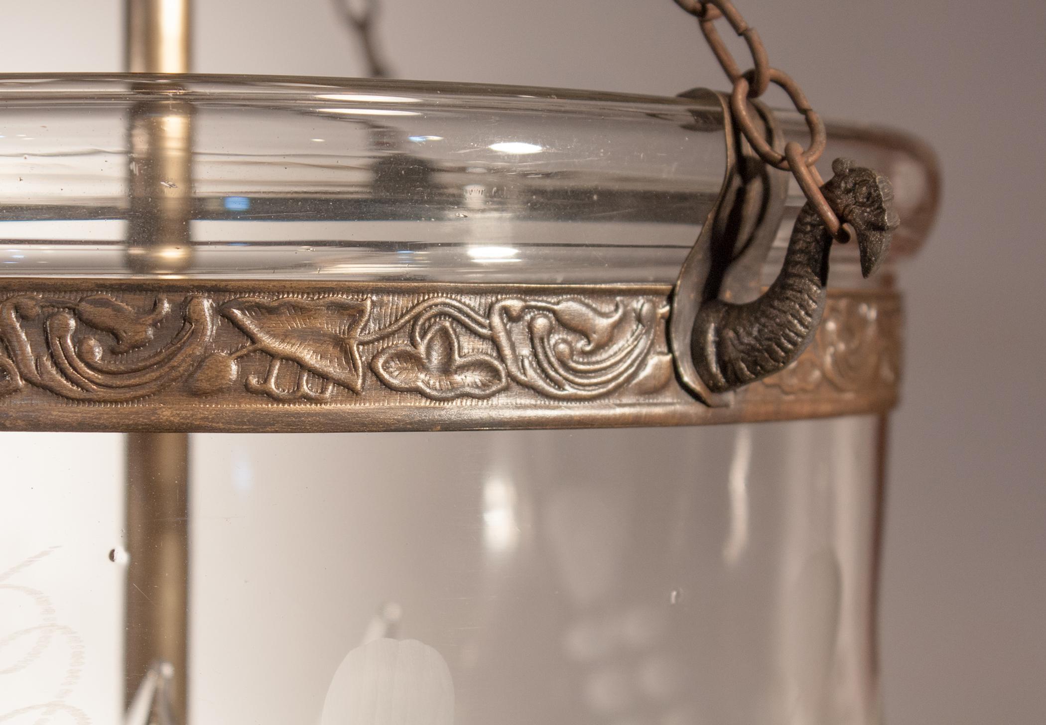 Pair of Antique Bell Jar Lanterns with Floral Etching 2