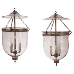 Pair of Antique Bell Jar Lanterns with Floral Etching