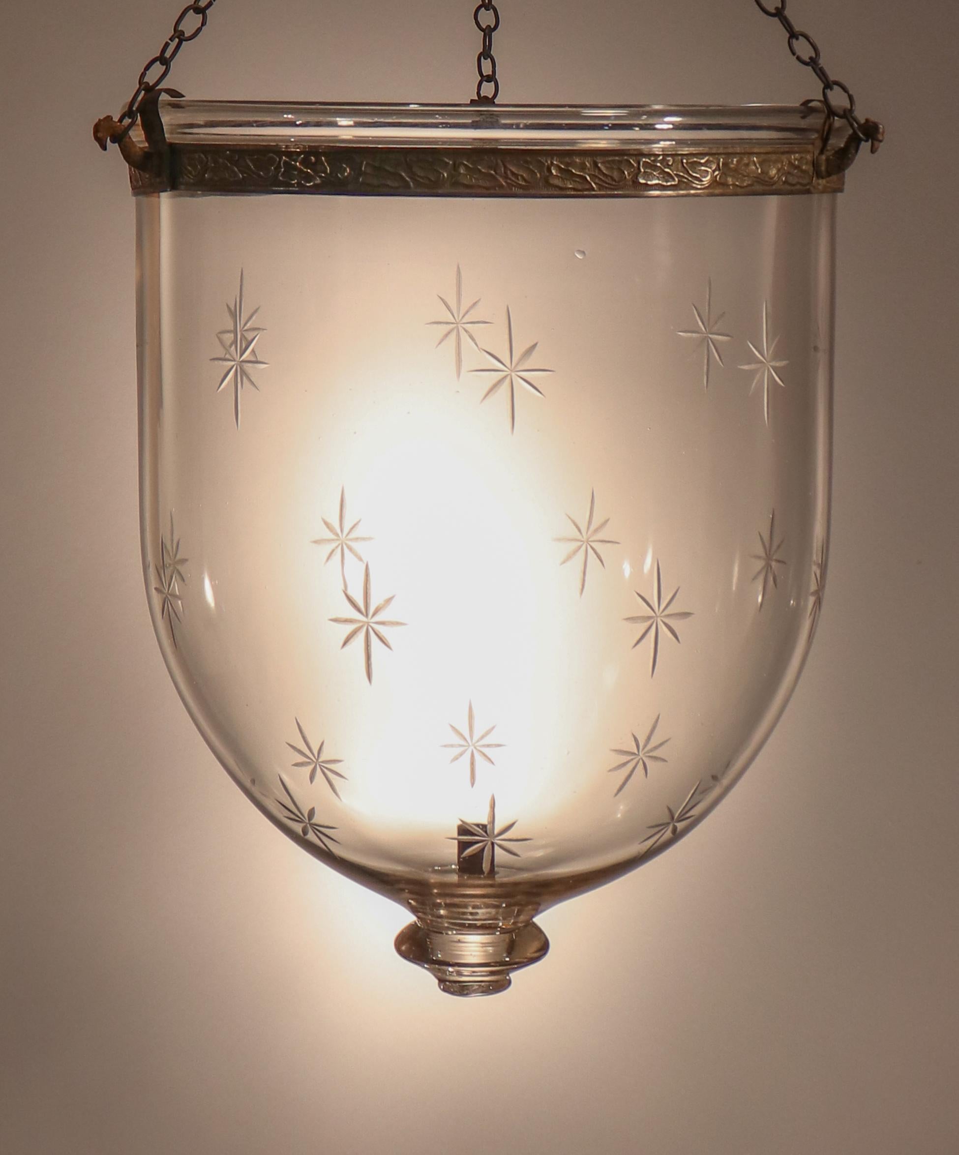 Pair of Antique Bell Jar Lanterns with Star Etching 4