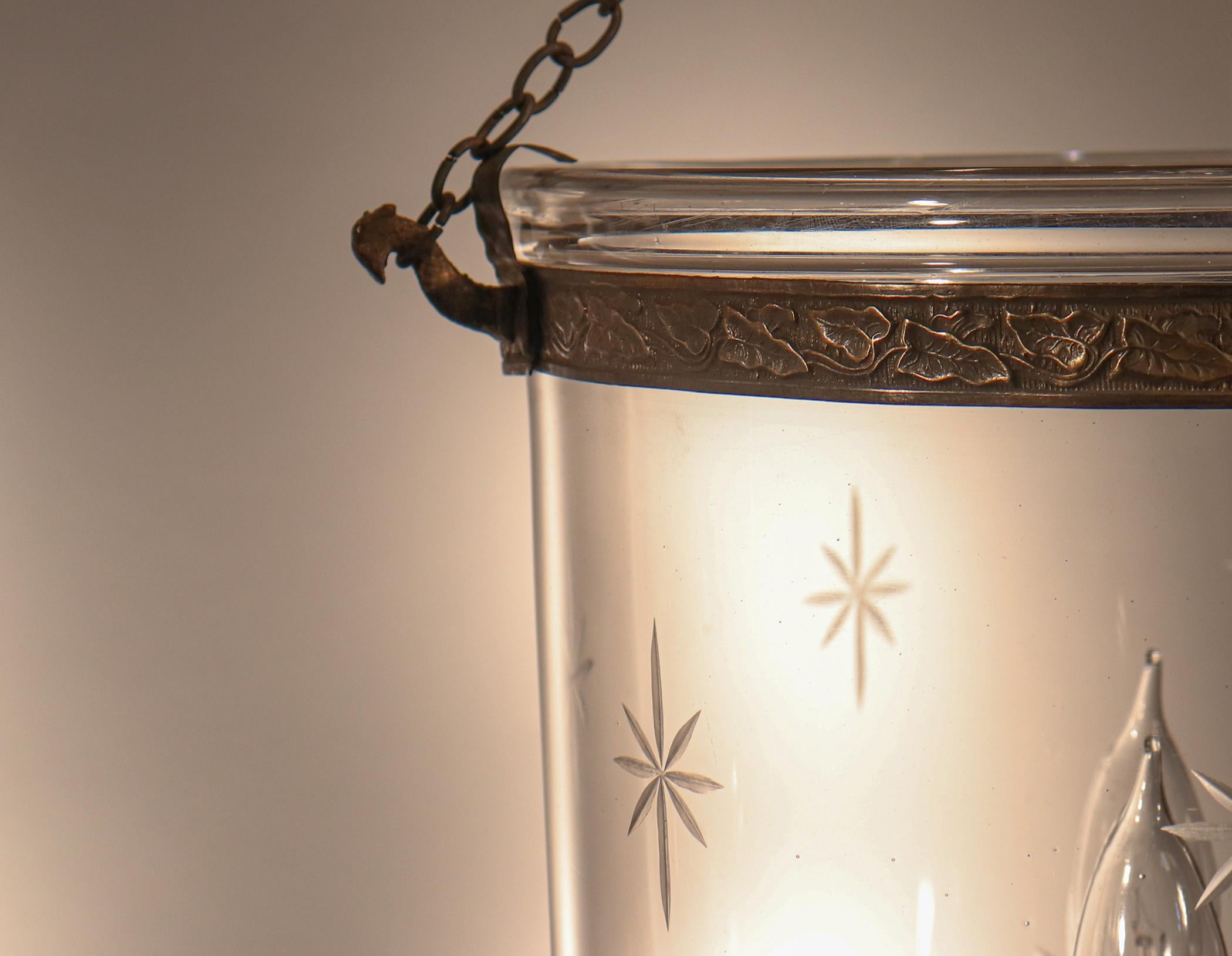 19th Century Pair of Antique Bell Jar Lanterns with Star Etching