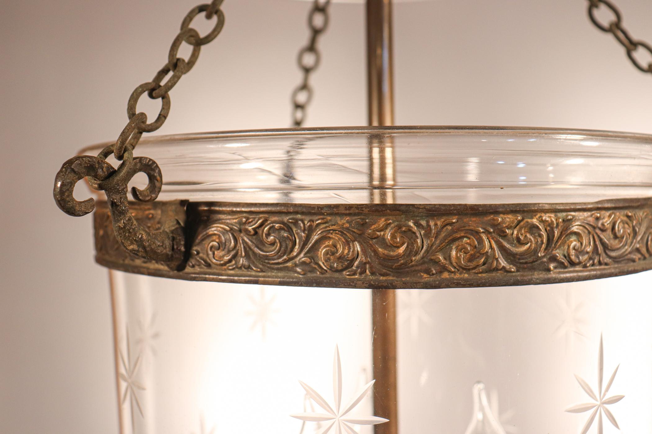 Pair of Antique Bell Jar Lanterns with Star Etching 1