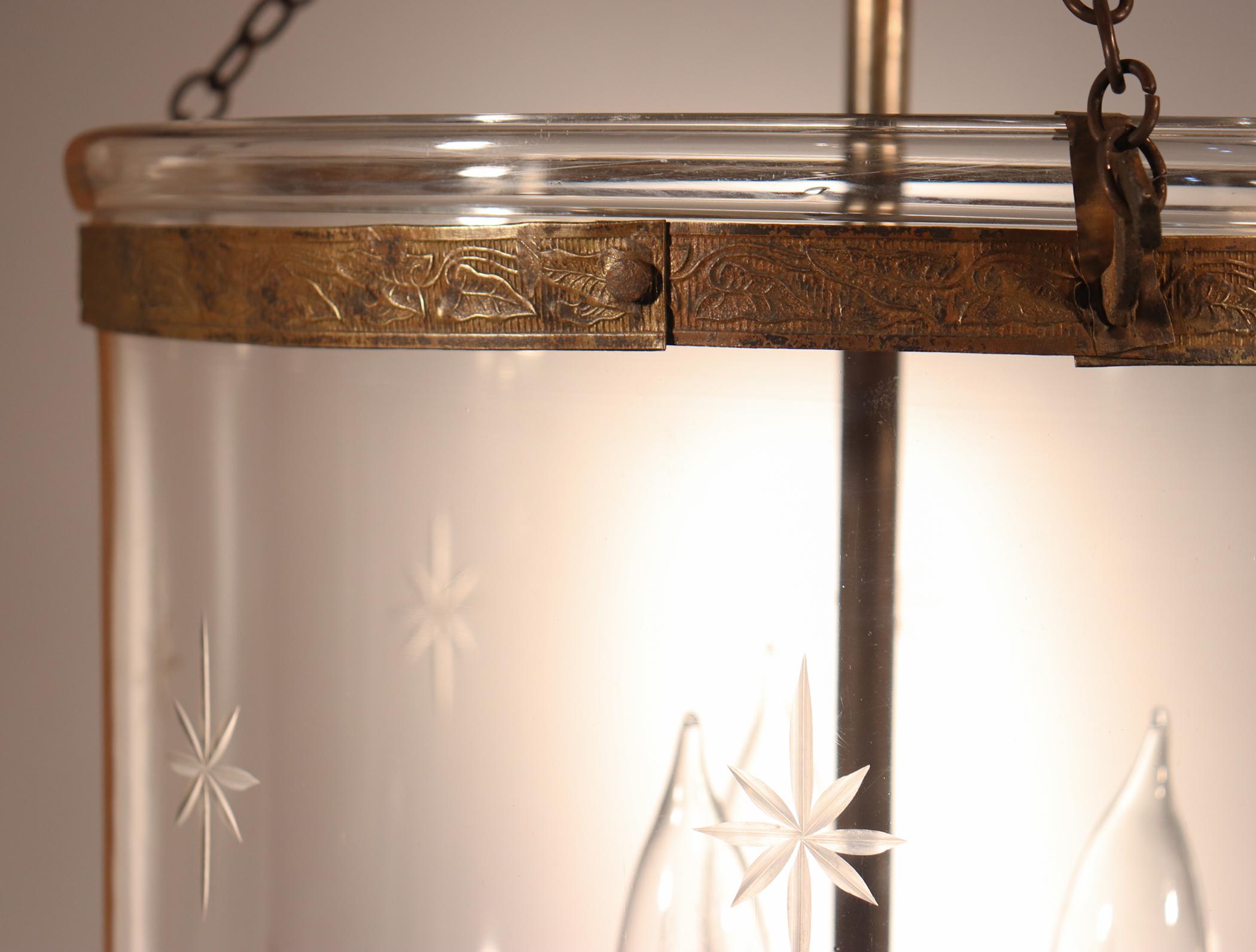 Pair of Antique Bell Jar Lanterns with Star Etching 1