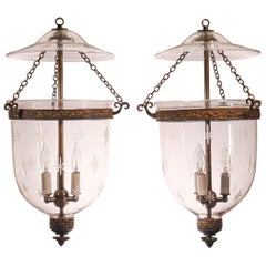 Pair of Antique Bell Jar Lanterns with Star Etching