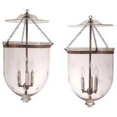 Pair of Antique Bell Jar Lanterns with Star Etching