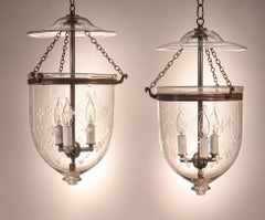 Pair of Antique Bell Jar Lanterns with Trellis Etching