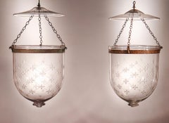Pair of Antique Bell Jar Lanterns with Trellis Etching