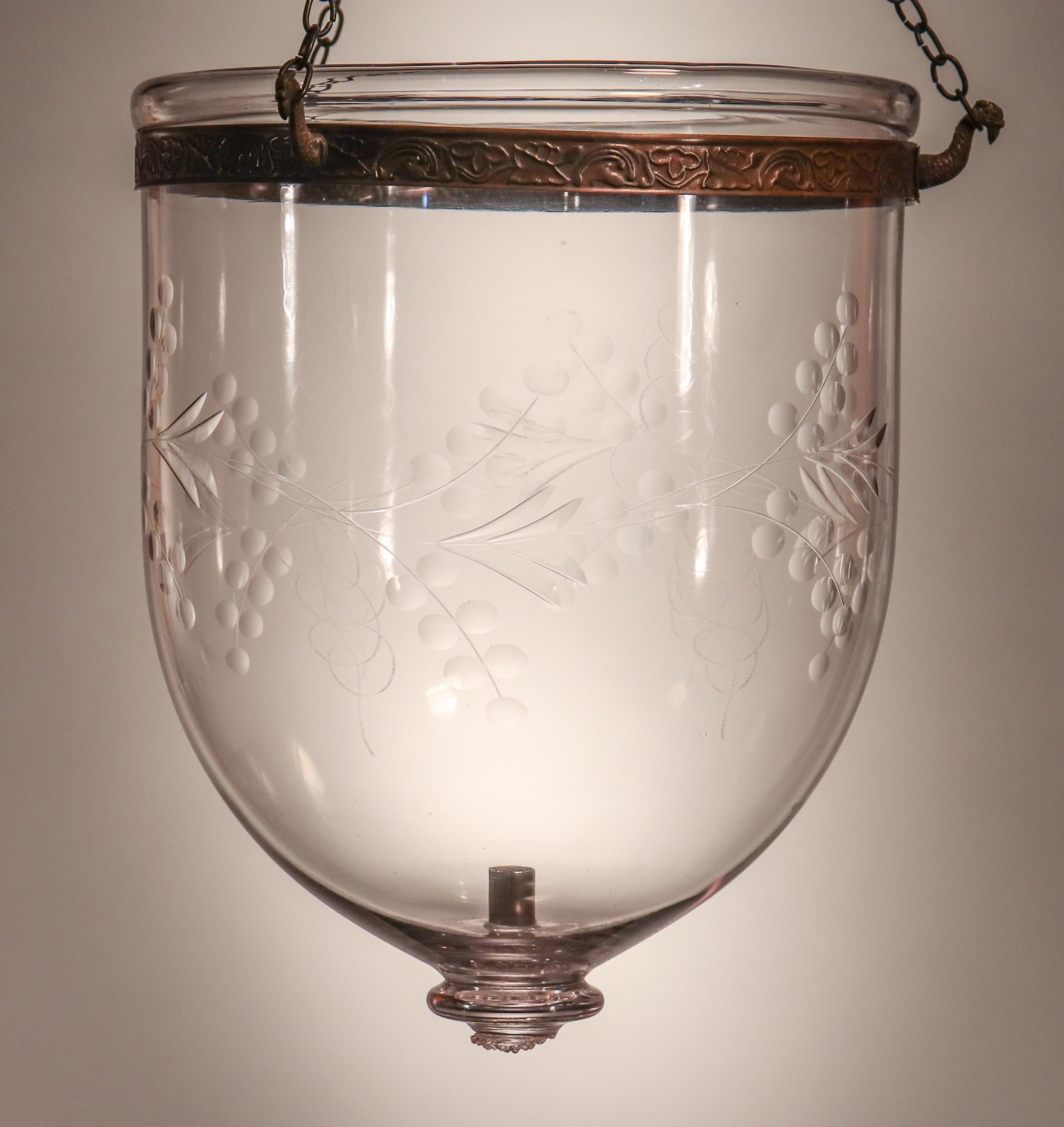 Pair of Antique Bell Jar Lanterns with Vine Etching 1