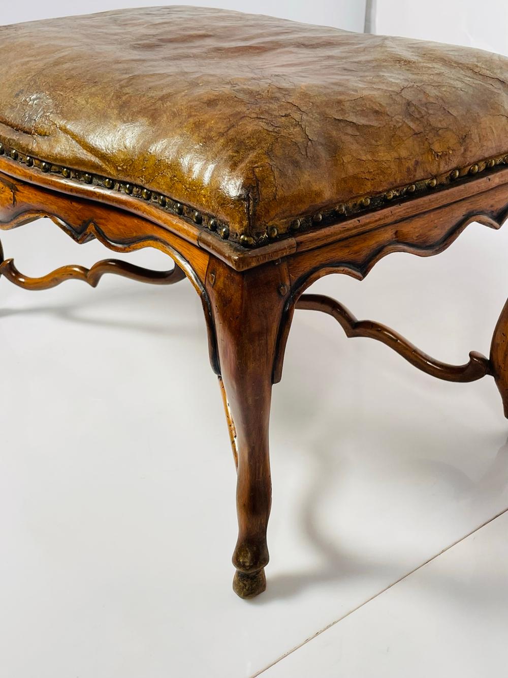 Pair of Antique Benches in Mahogany & Leather, Made in France 3