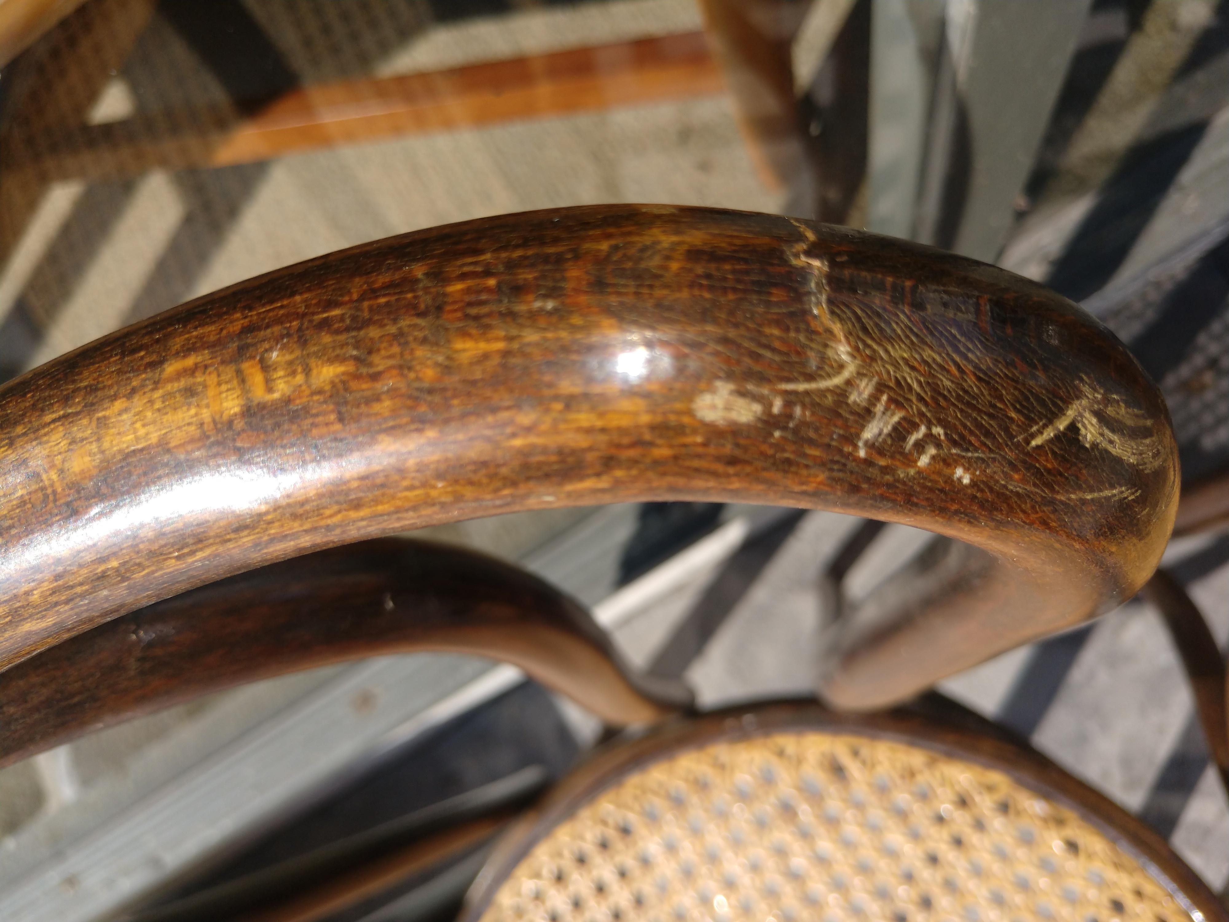 Czech Pair of Antique Bentwood with Caned Seats Dining Cafe Chairs