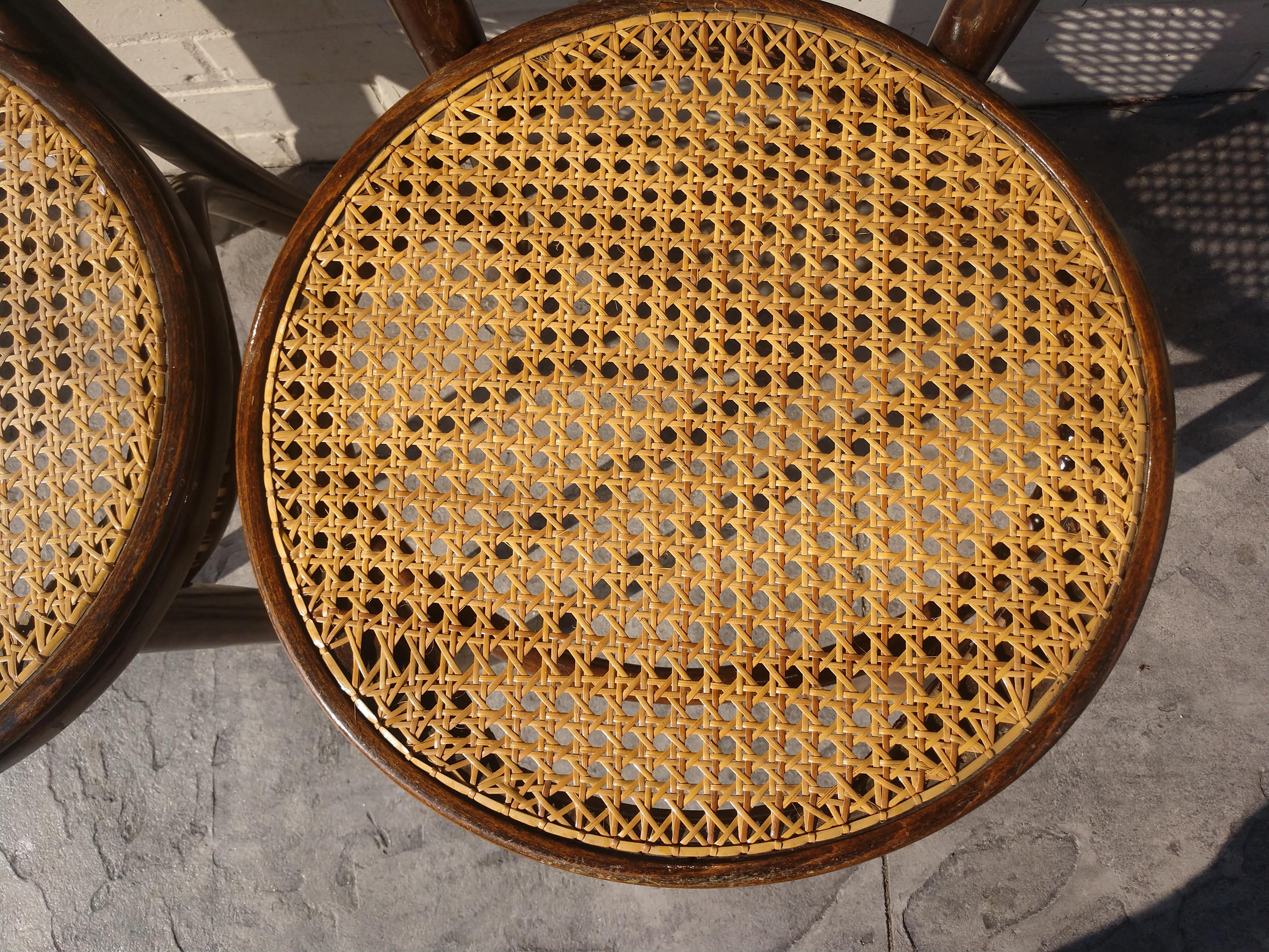 Hand-Crafted Pair of Antique Bentwood with Caned Seats Dining Cafe Chairs