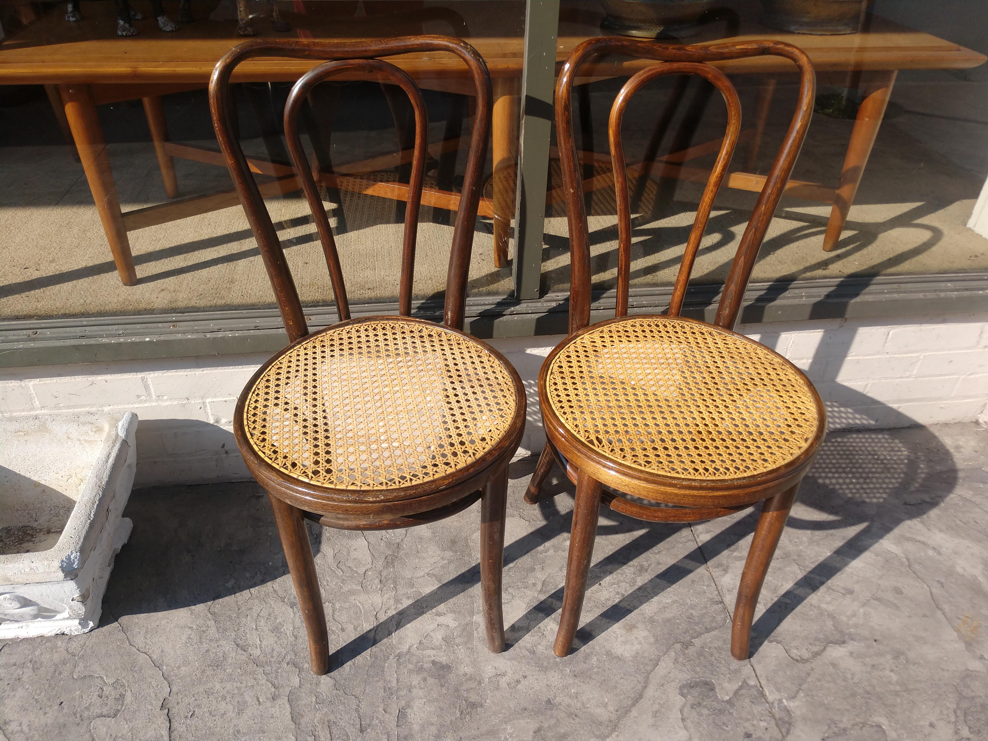 Pair of Antique Bentwood with Caned Seats Dining Cafe Chairs In Good Condition In Port Jervis, NY