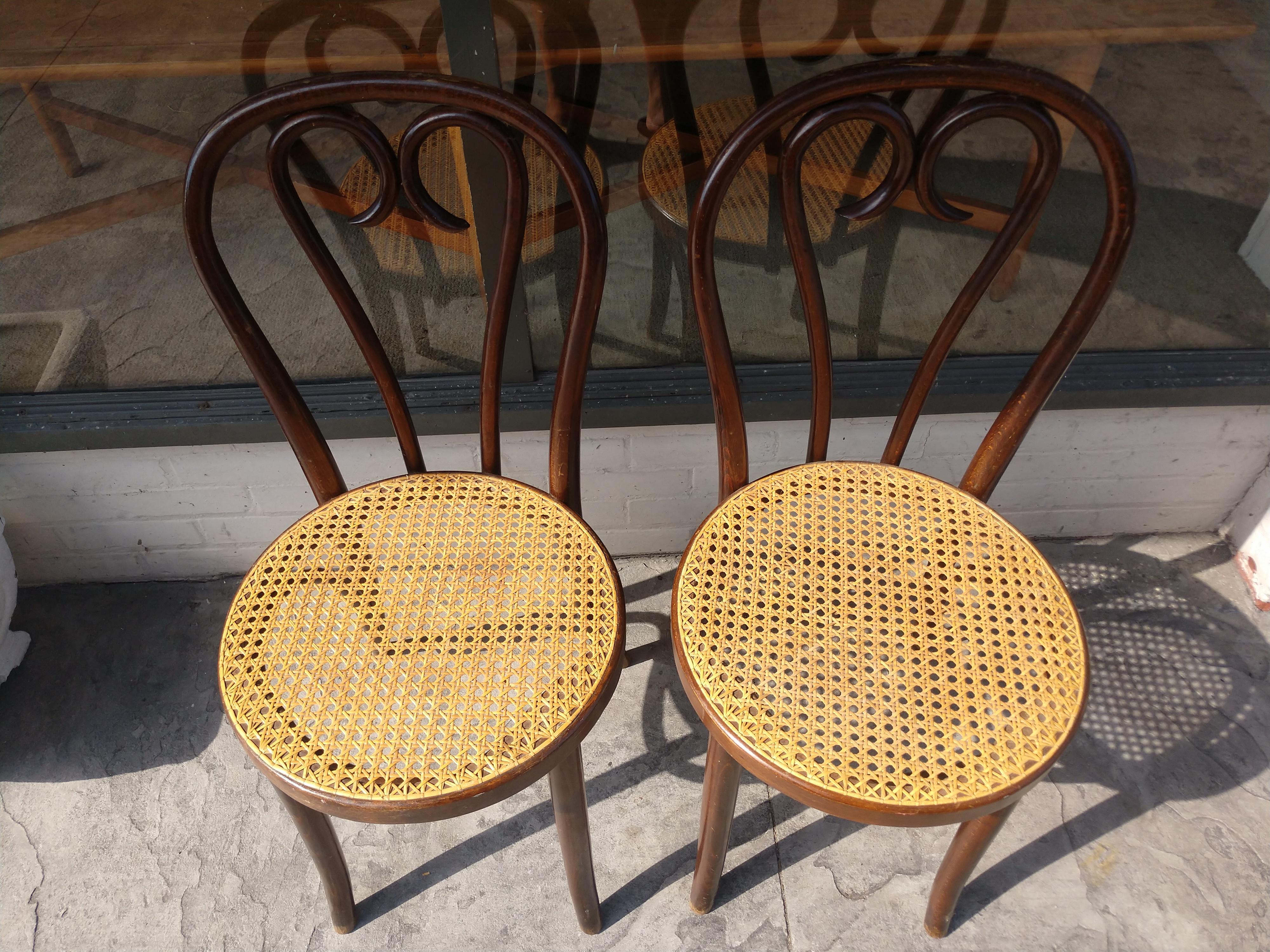 Pair of Antique Bentwood with Caned Seats Dining Cafe Chairs 1