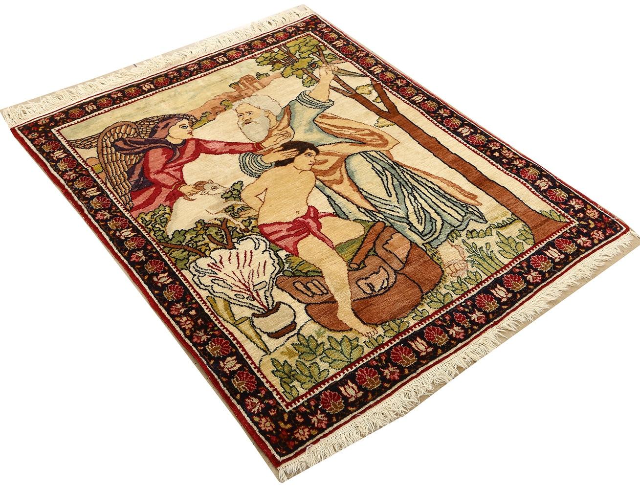Nazmiyal Pair of Antique Biblical Kerman Persian Pictorial Rug.2 ft. 6 in x 3 ft In Good Condition In New York, NY