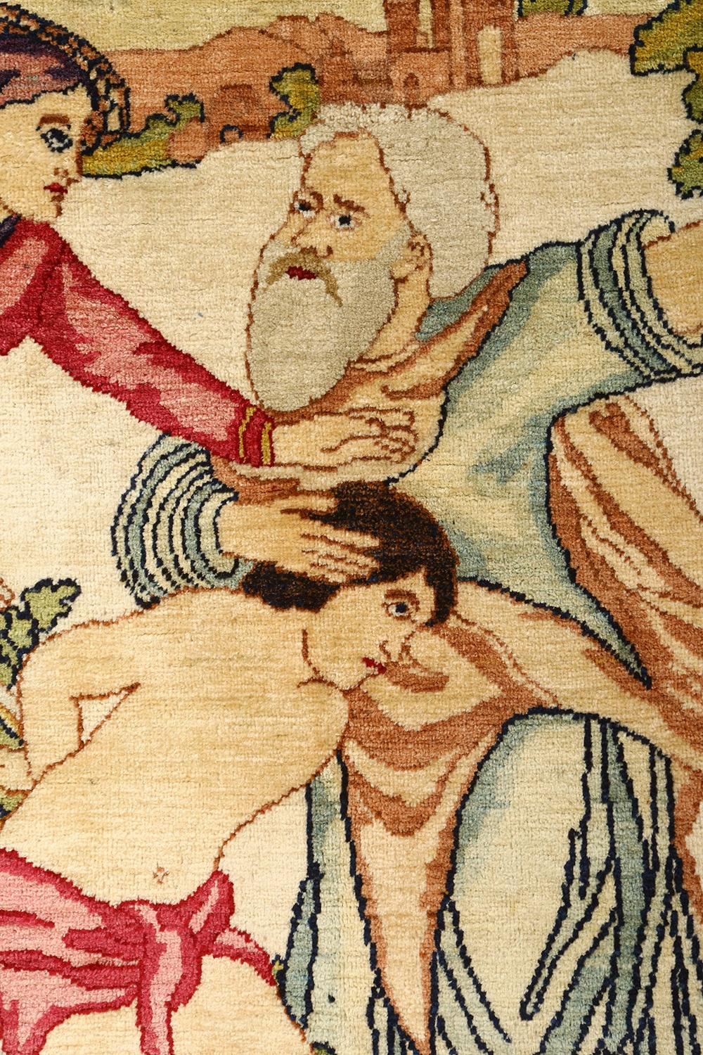 Nazmiyal Pair of Antique Biblical Kerman Persian Pictorial Rug.2 ft. 6 in x 3 ft 1