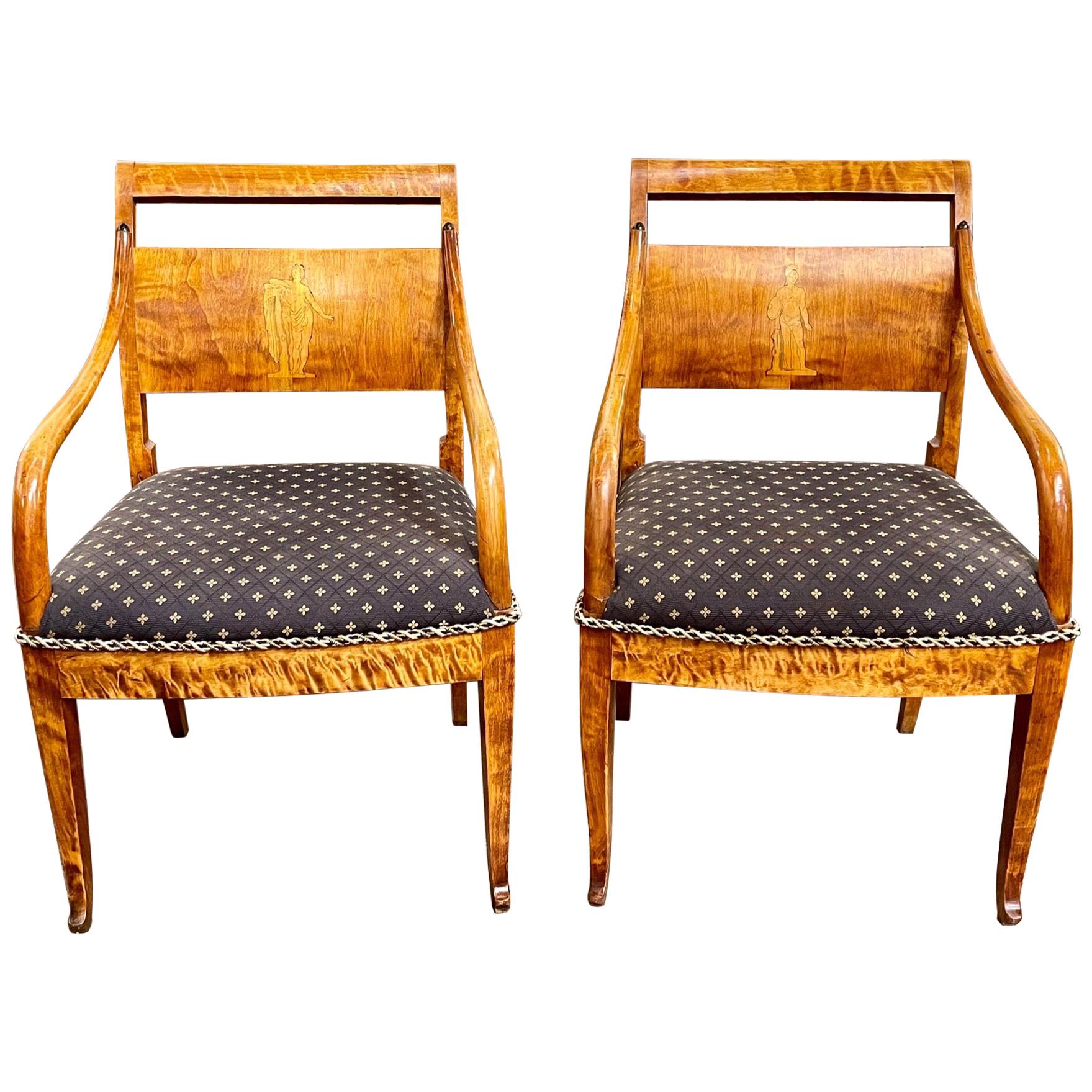 Pair of Antique Biedermeier Inlaid Armchairs