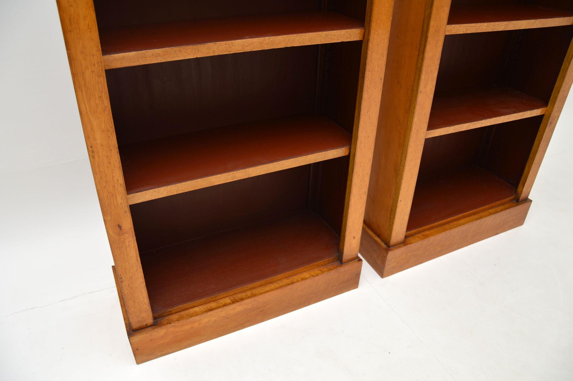 Late 20th Century Pair of Antique Birds Eye Maple Open Bookcases