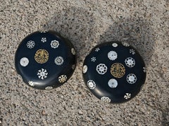 Pair of Antique Black Lacquer Wood and Mother of Pearl inlay decorative boxes