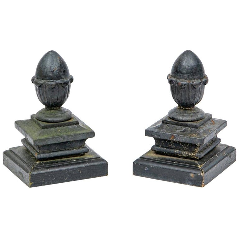 Pair of Antique Black Painted Iron Finials at 1stDibs