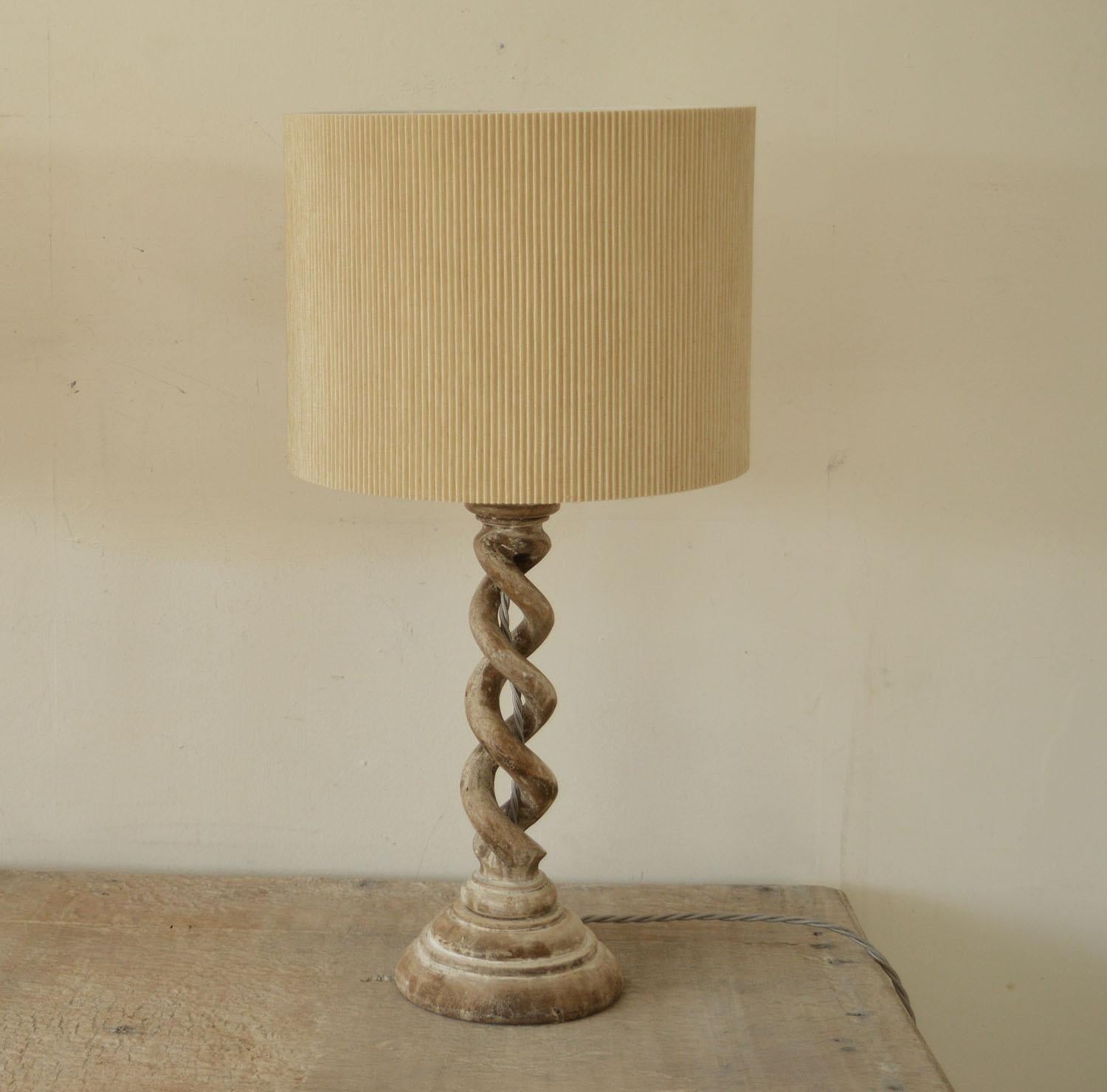 English Pair of Antique Bleached Mahogany Open Twist Table Lamps