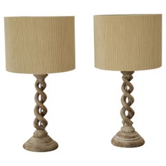Pair of Antique Bleached Mahogany Open Twist Table Lamps