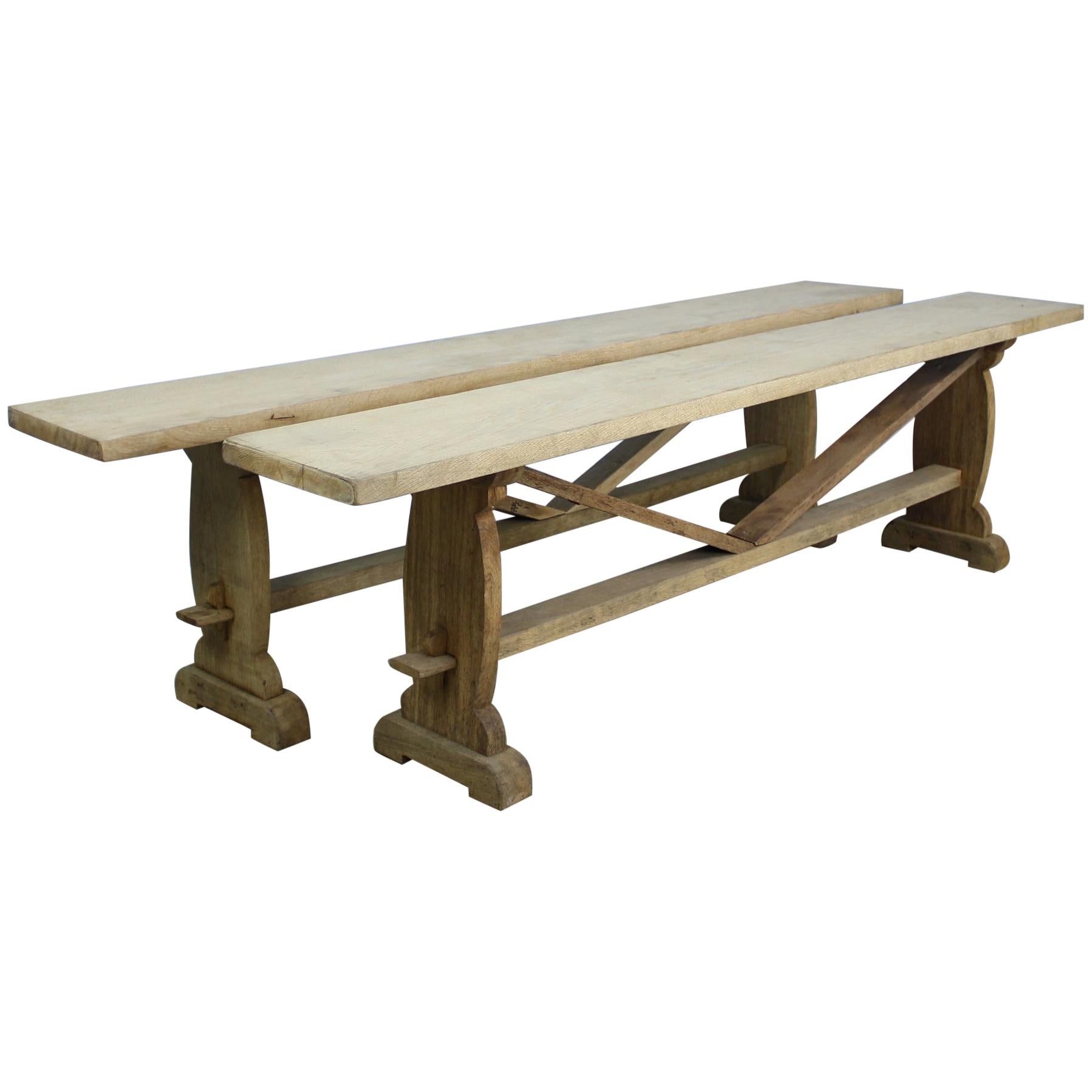 Pair of Antique Bleached Oak Benches at 1stDibs