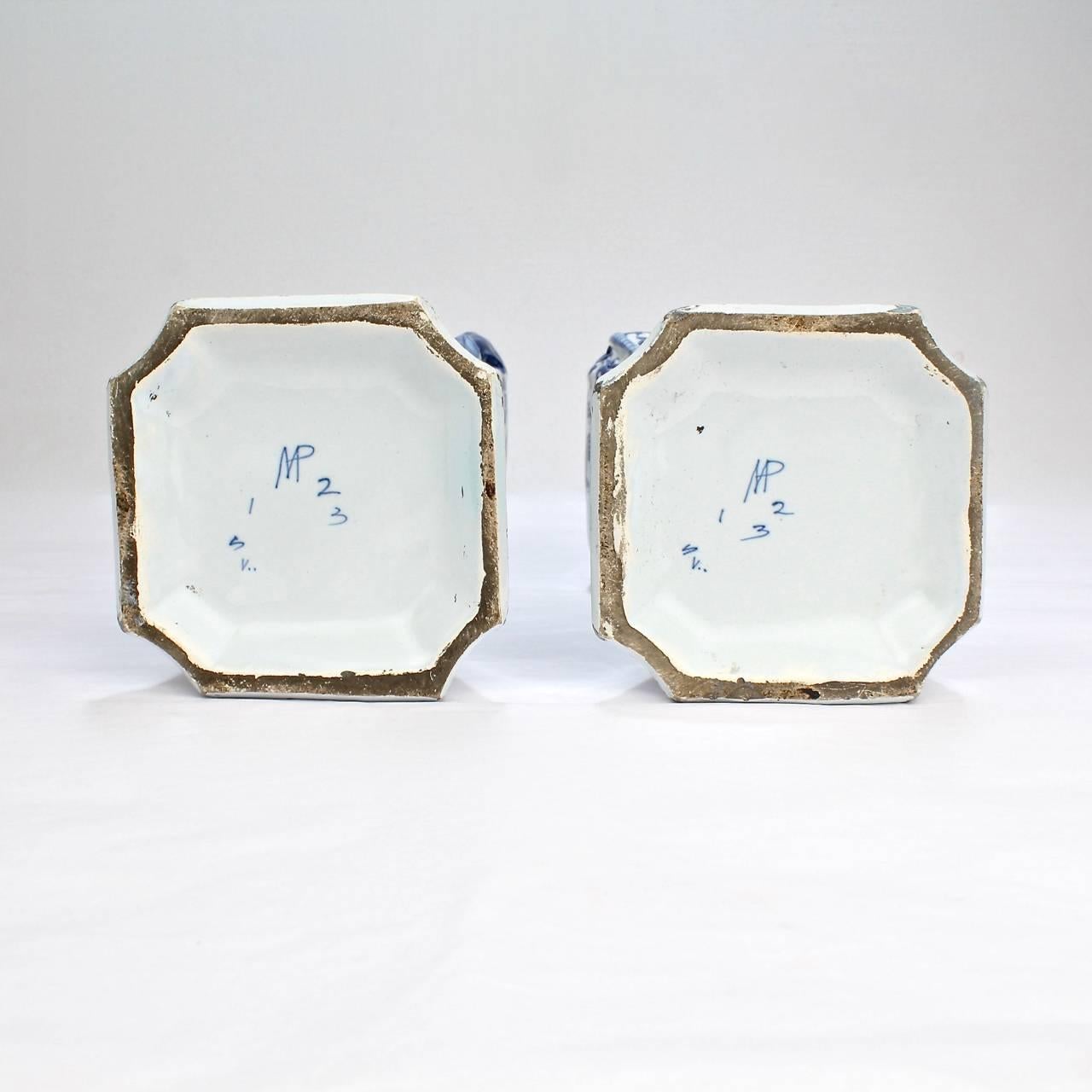 Pair of Antique Blue and White Dutch Delft Mantel Garniture Vases or Jars 4