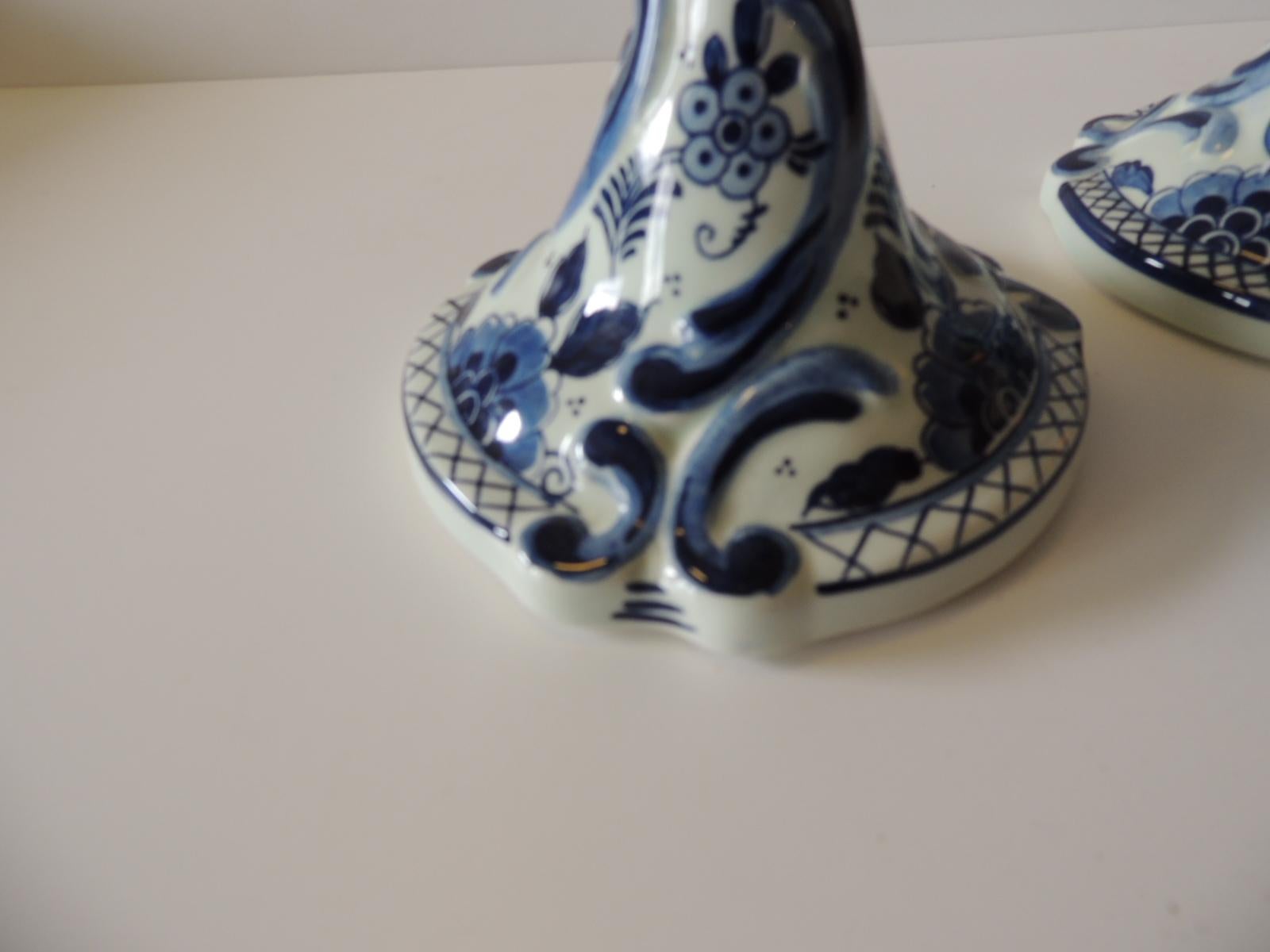Pair of antique blue and white Delft candlesticks.
Candleholders.
Floral design
circa 1875
Size: 5.5