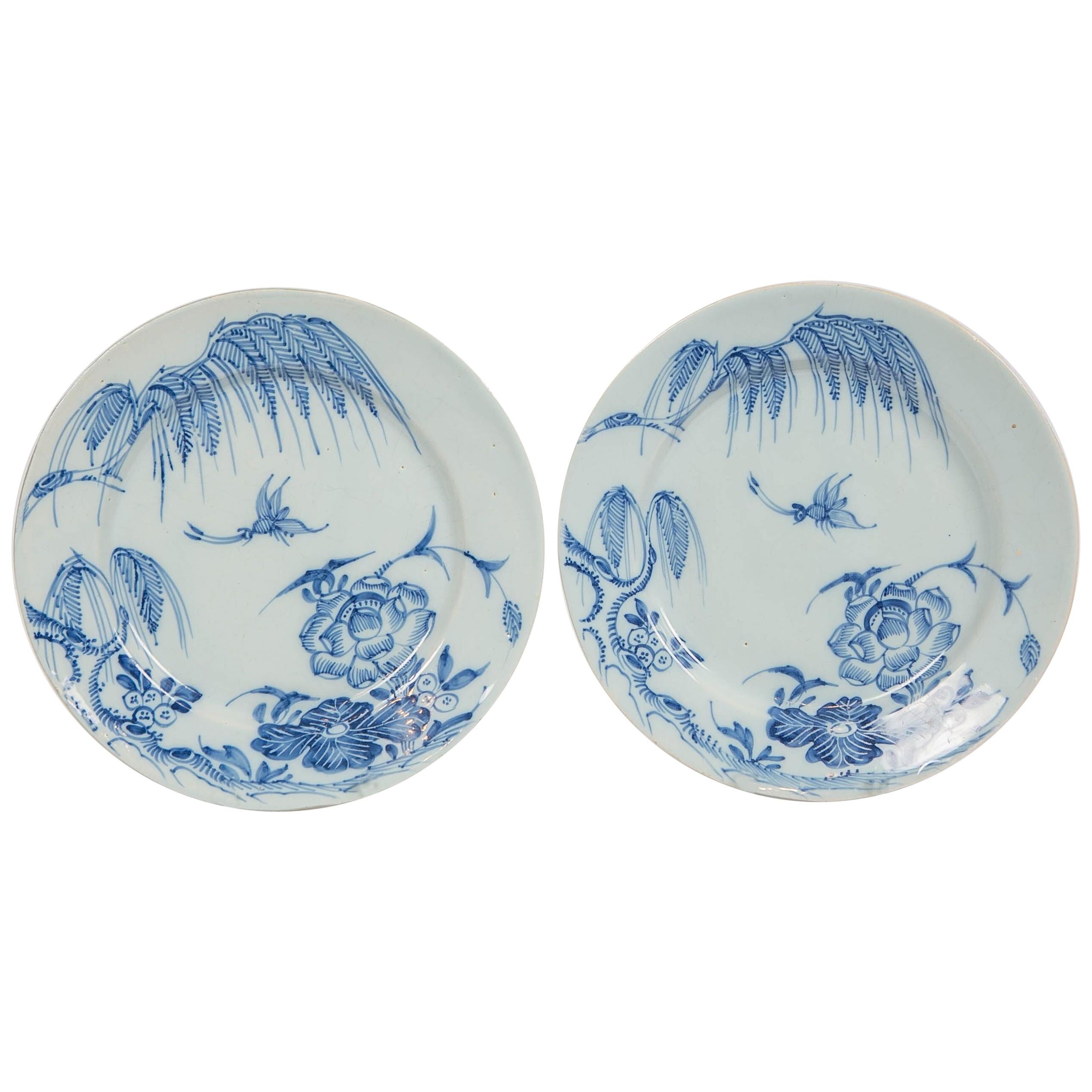  Pair Blue and White Delft Plates 18th Century, Made circa 1750