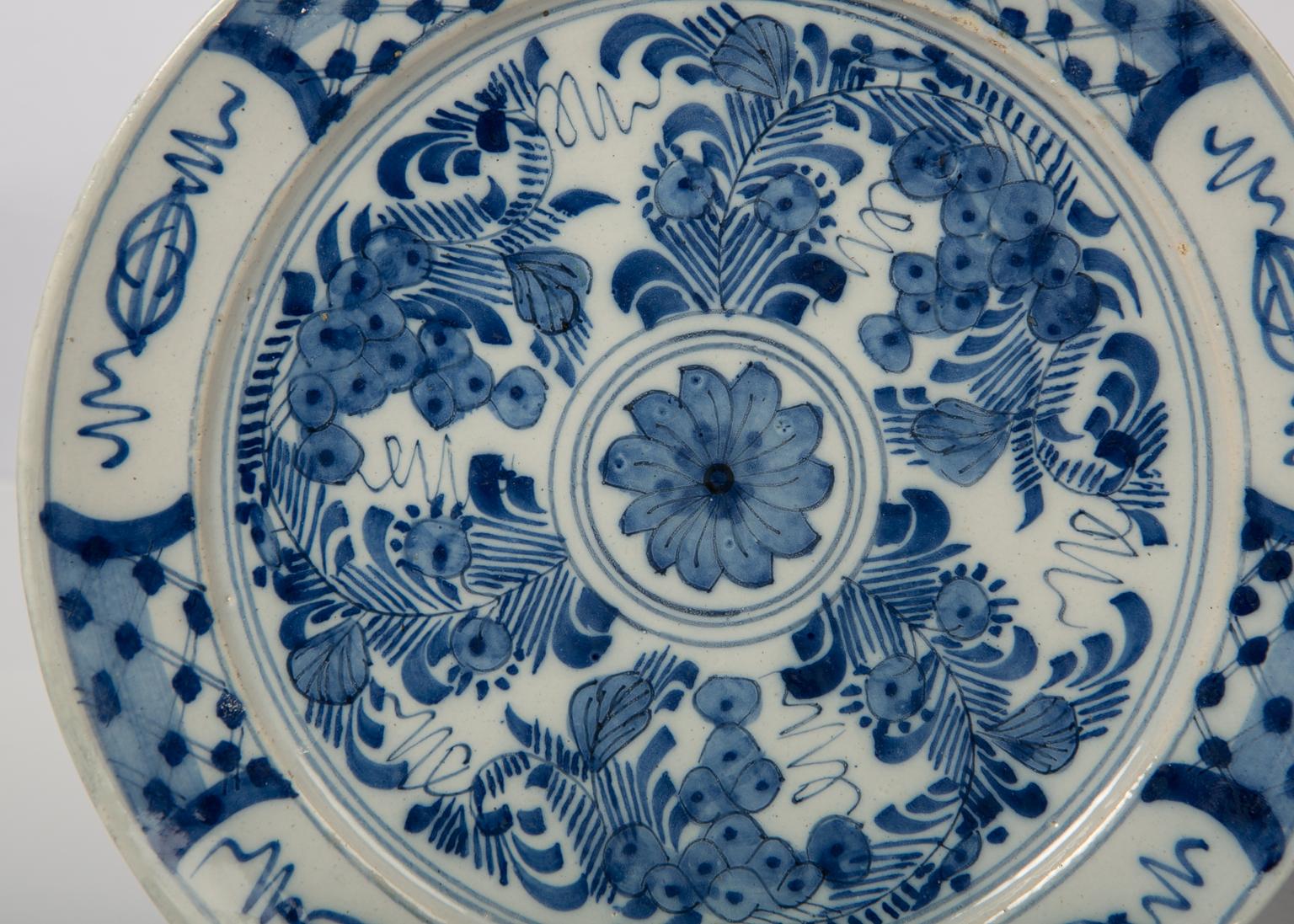 Pair of Antique Blue and White Delft Plates circa 1780 5
