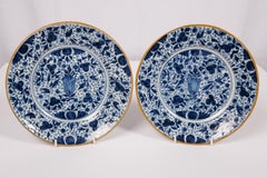 Pair of Antique Blue and White Delft Plates Made in the 18th Century