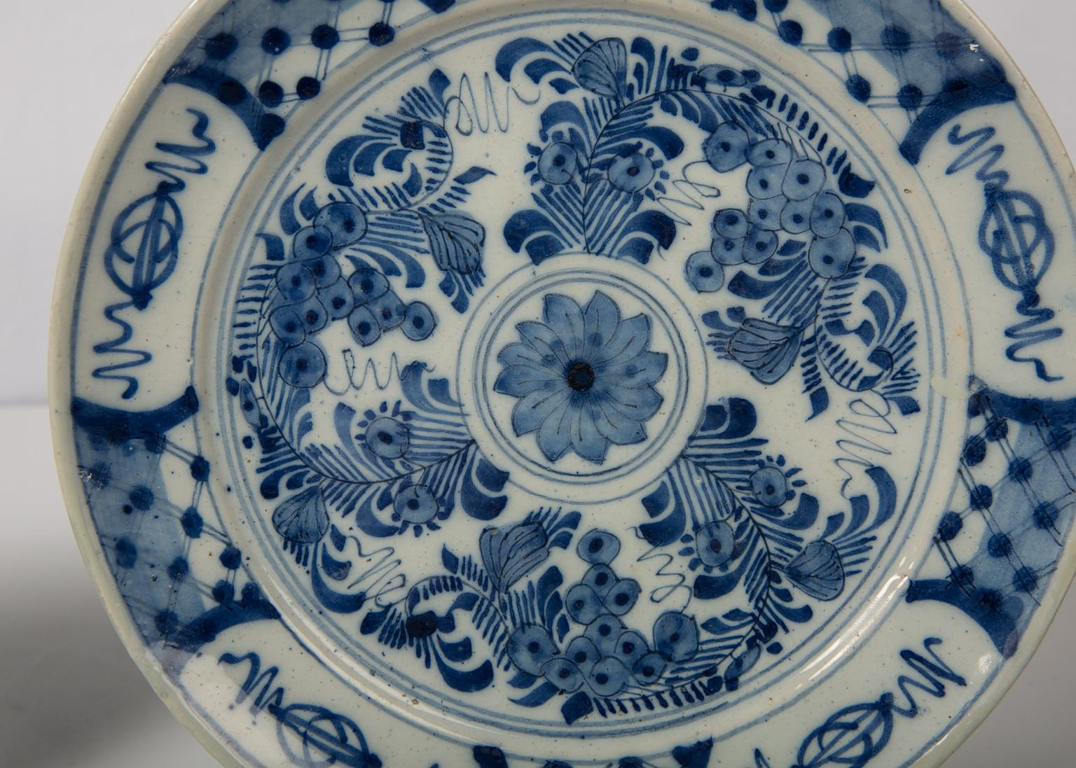 18th Century Pair of Antique Blue and White Delft Plates circa 1780