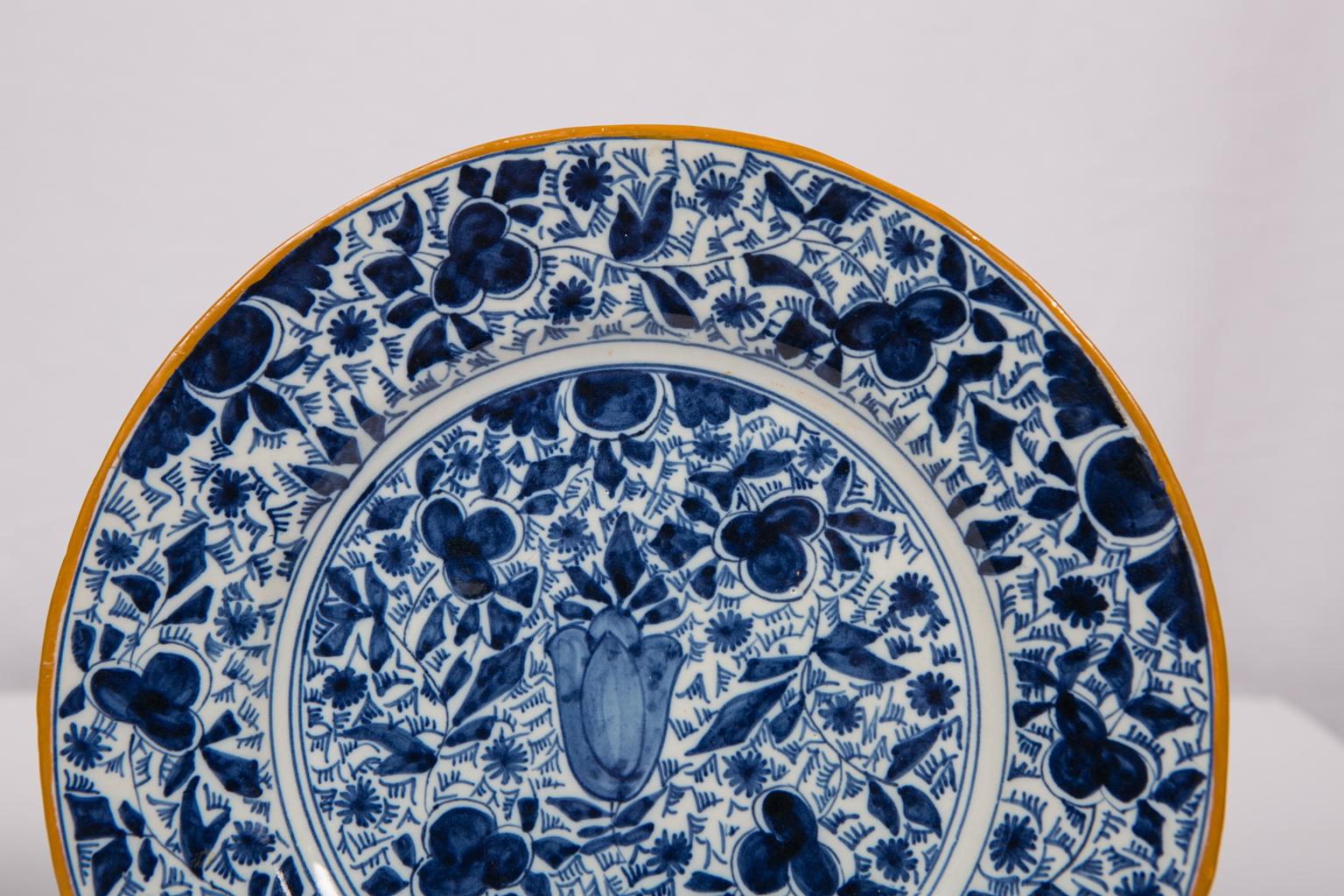 Late 18th Century Pair of Antique Blue and White Delft Plates Made in the 18th Century