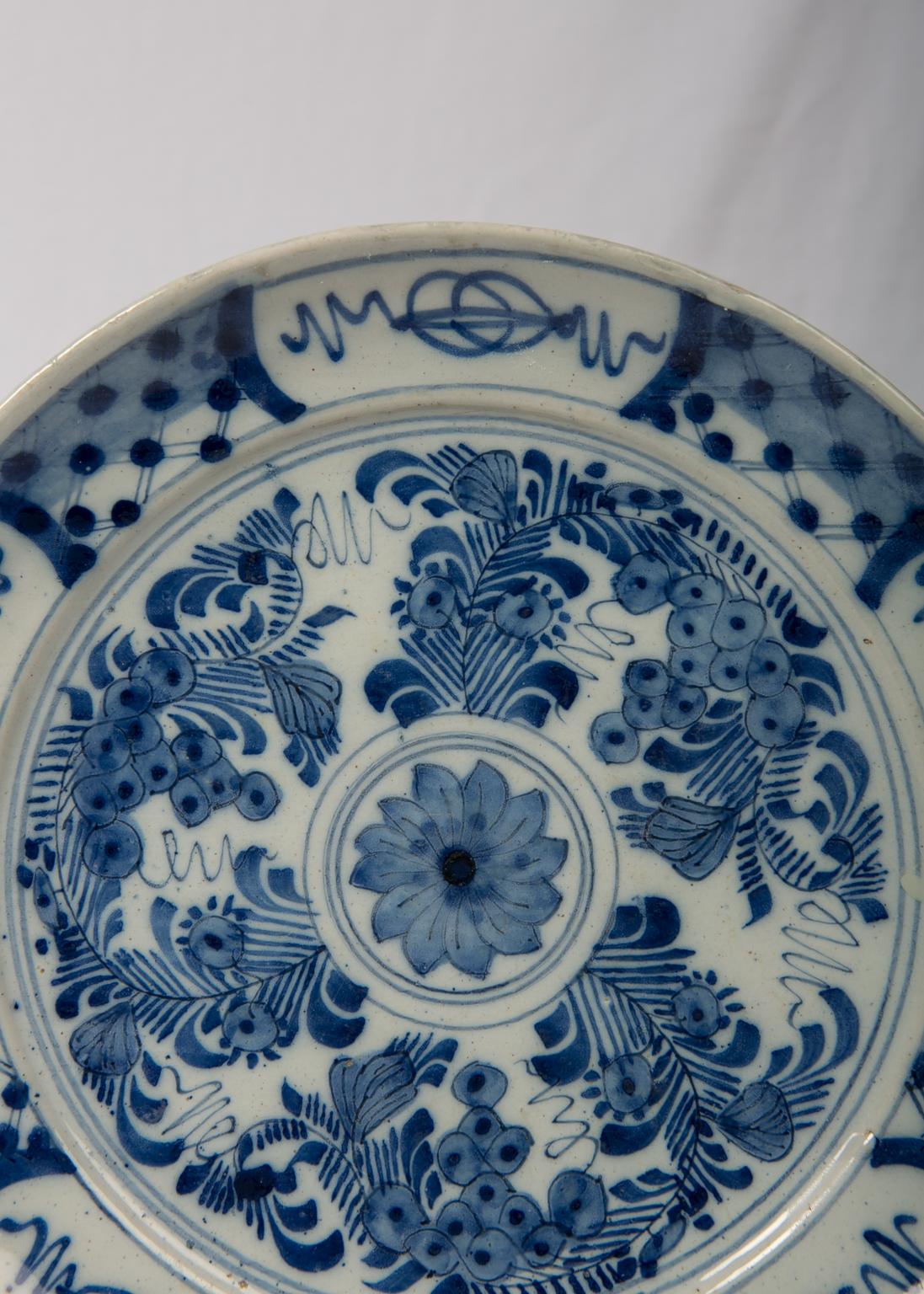 Pair of Antique Blue and White Delft Plates circa 1780 1