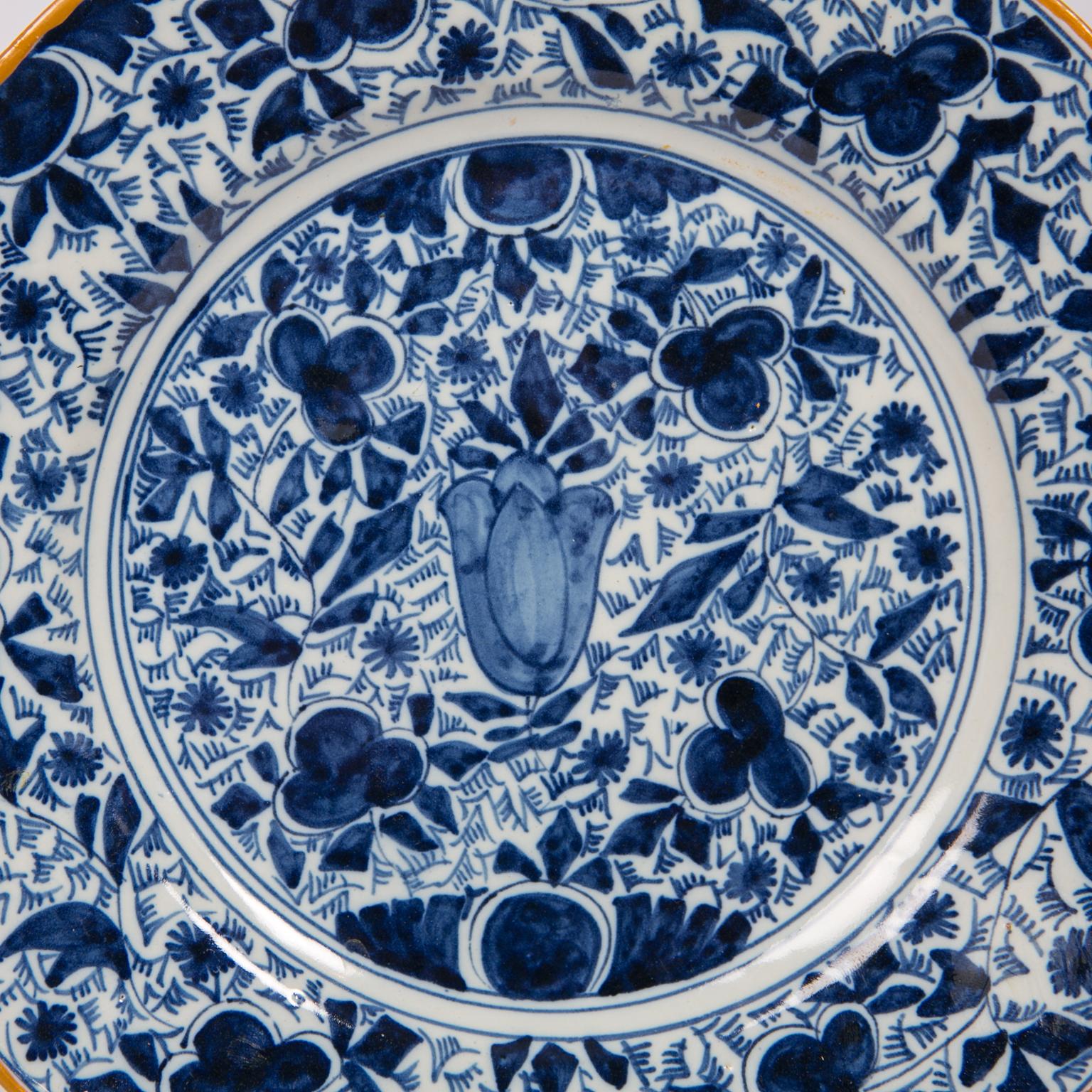 Pair of Antique Blue and White Delft Plates Made in the 18th Century 1