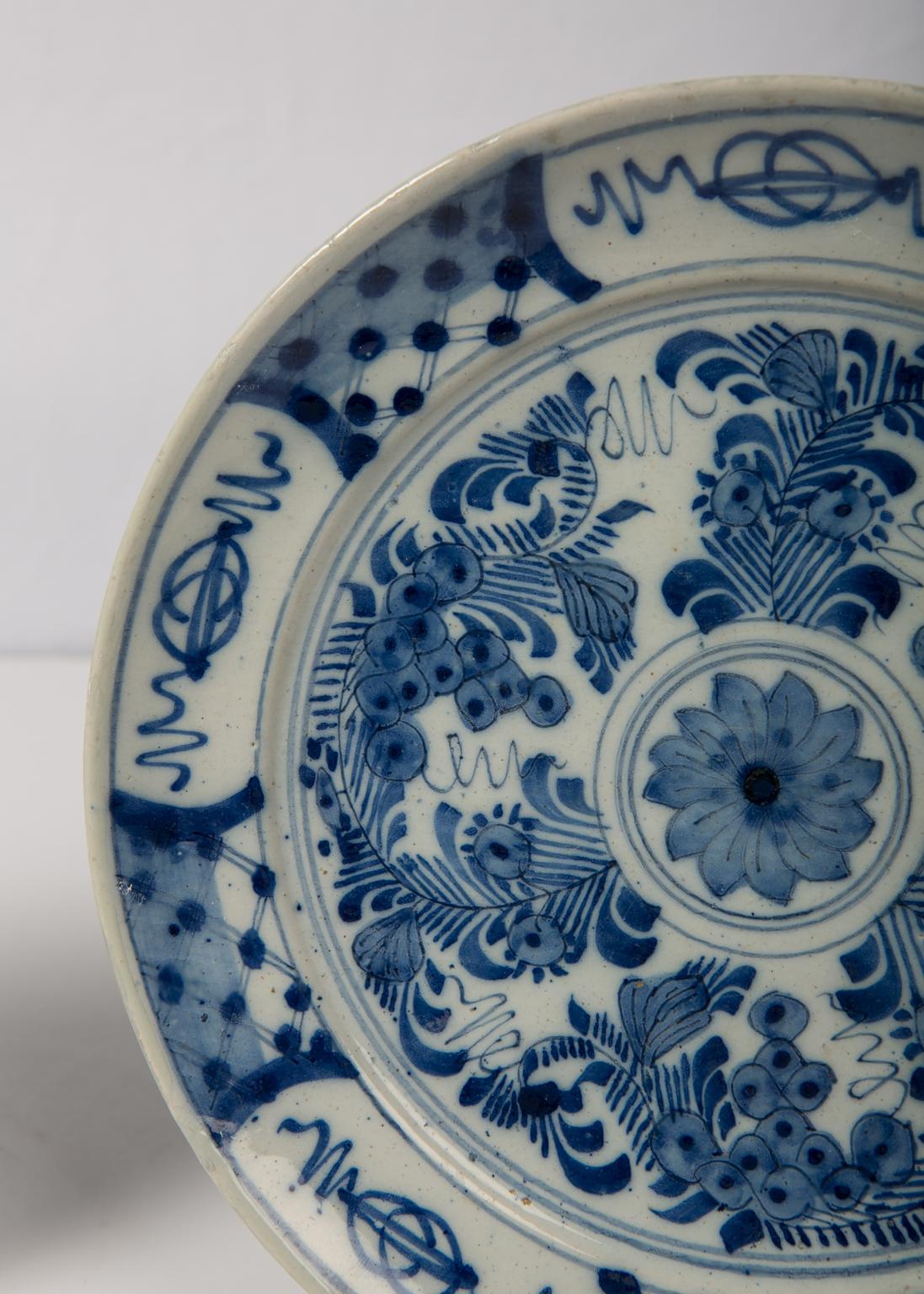 Pair of Antique Blue and White Delft Plates circa 1780 2