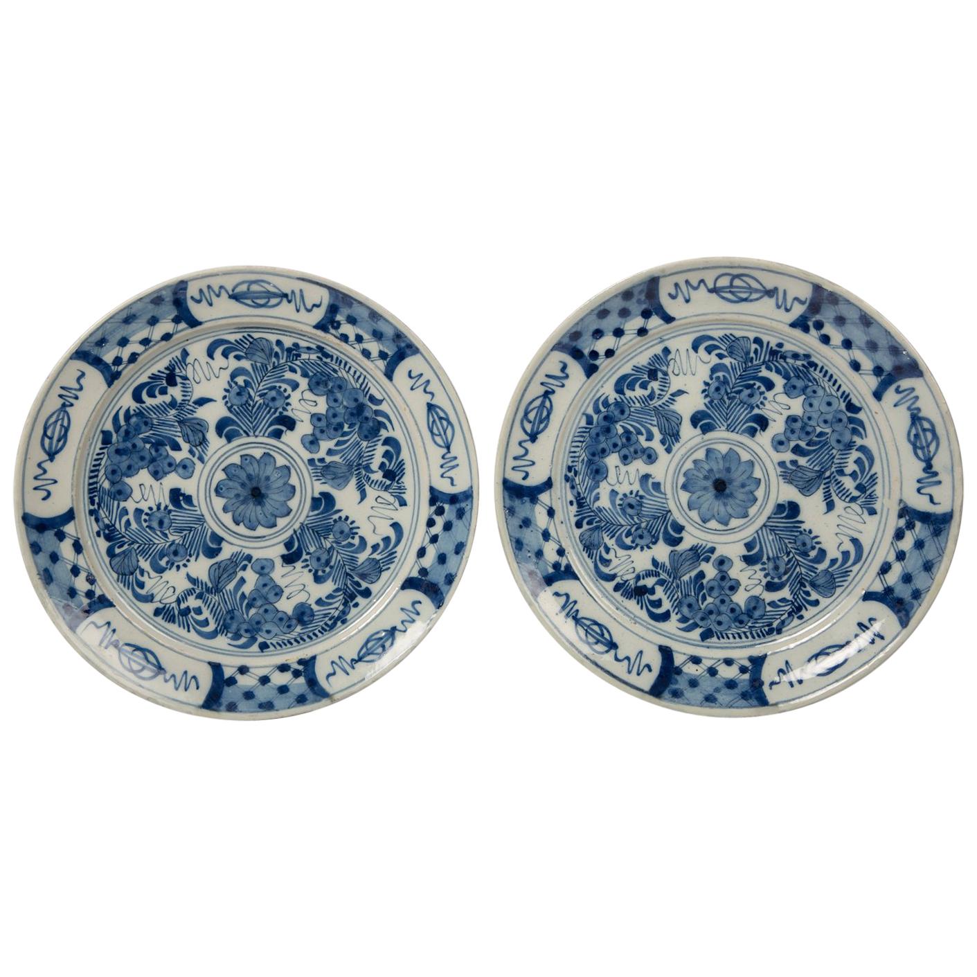 Pair of Antique Blue and White Delft Plates circa 1780