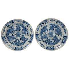 Pair of Antique Blue and White Delft Plates circa 1780