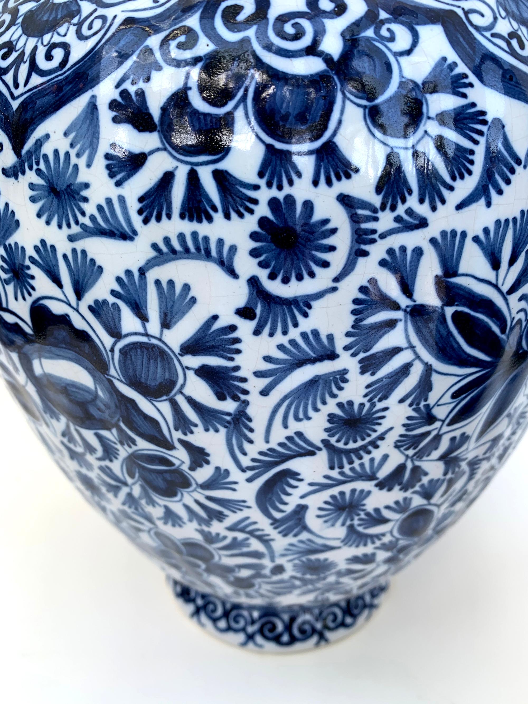 Chinoiserie Pair of Antique Blue and White Delft Pottery Ginger Jars