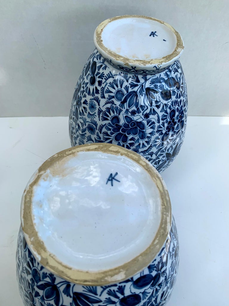 18th Century and Earlier Pair of Antique Blue and White Delft Pottery Ginger Jars