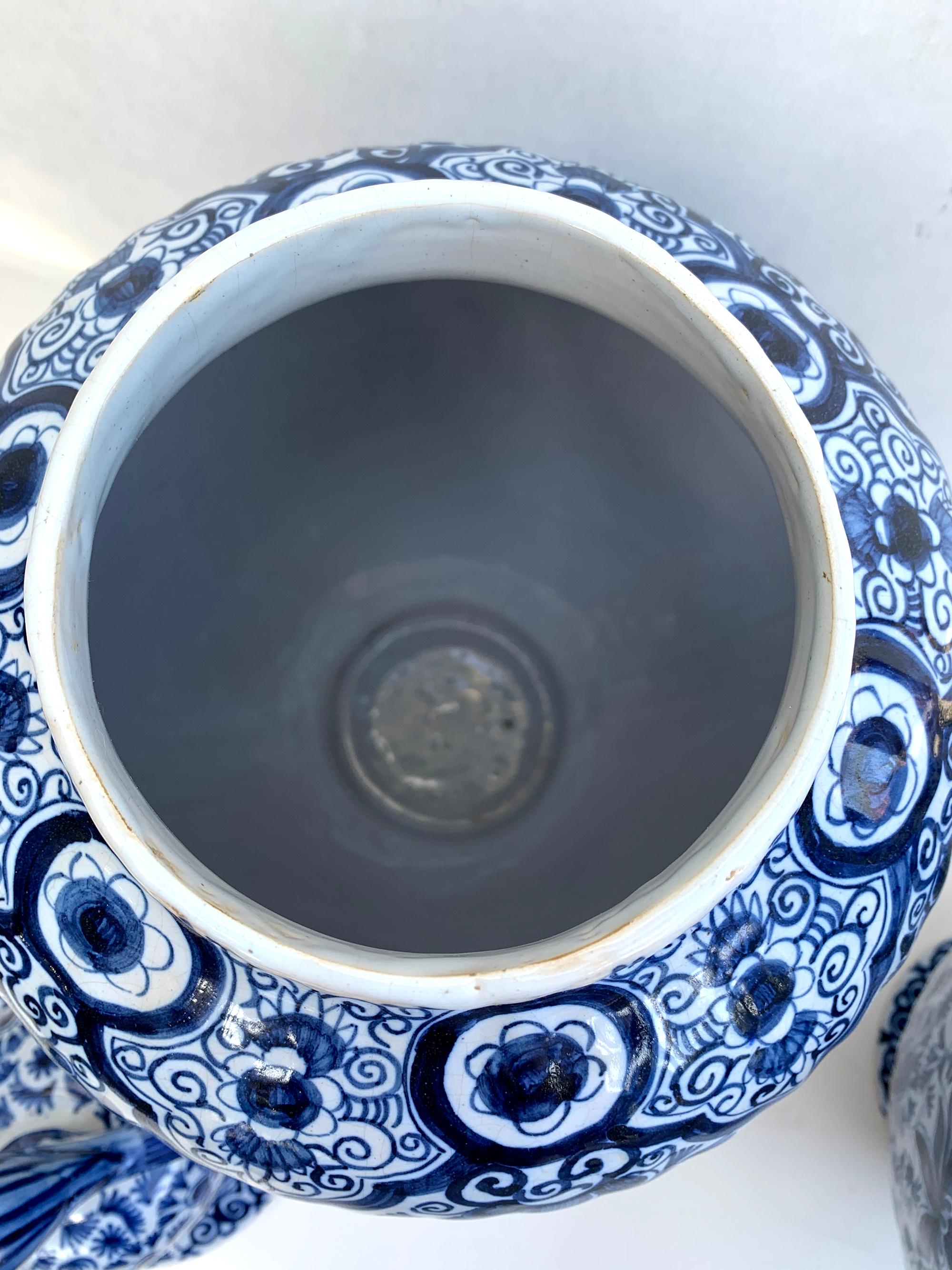 Pair of Antique Blue and White Delft Pottery Ginger Jars 2
