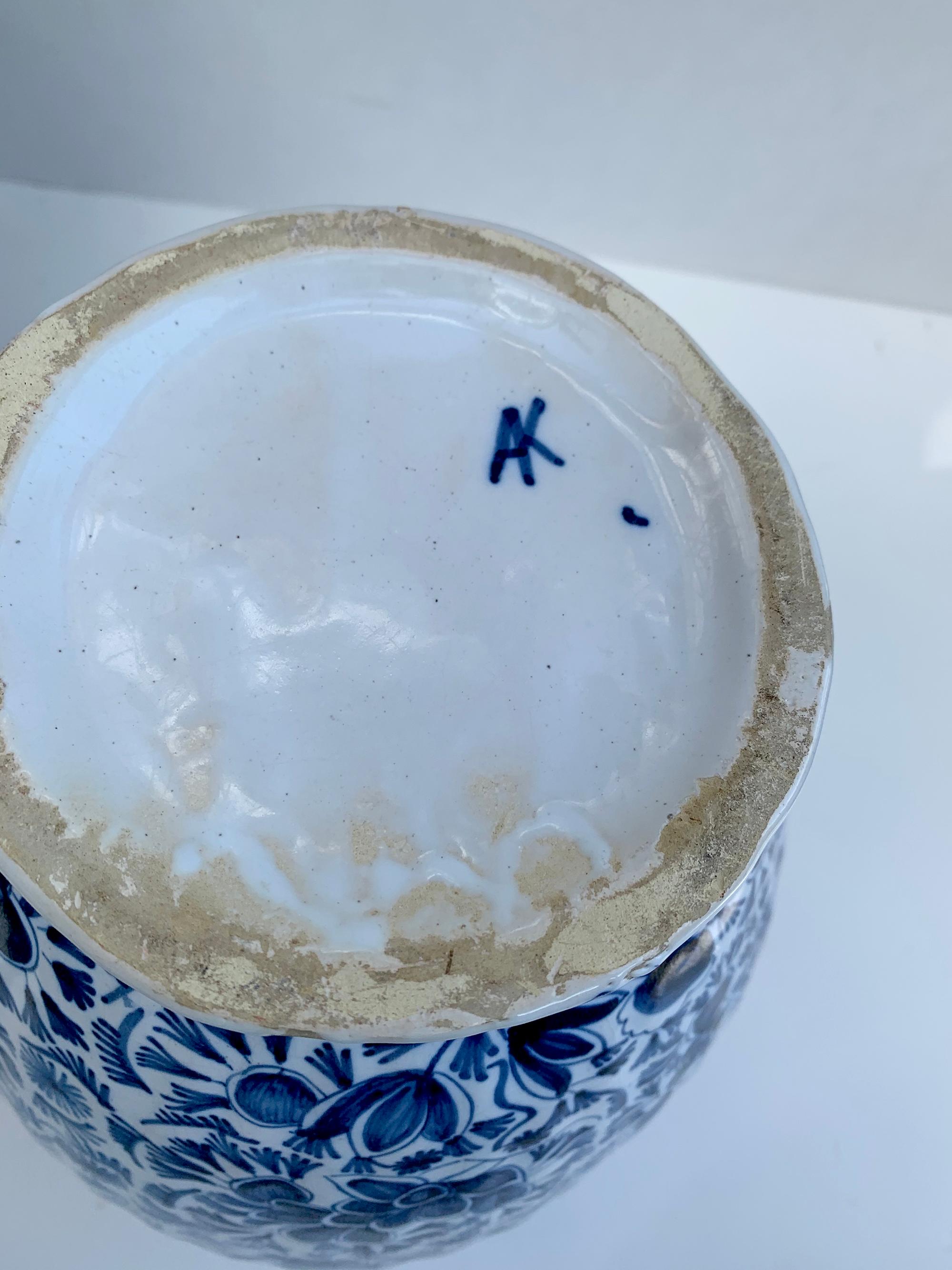 Pair of Antique Blue and White Delft Pottery Ginger Jars 3